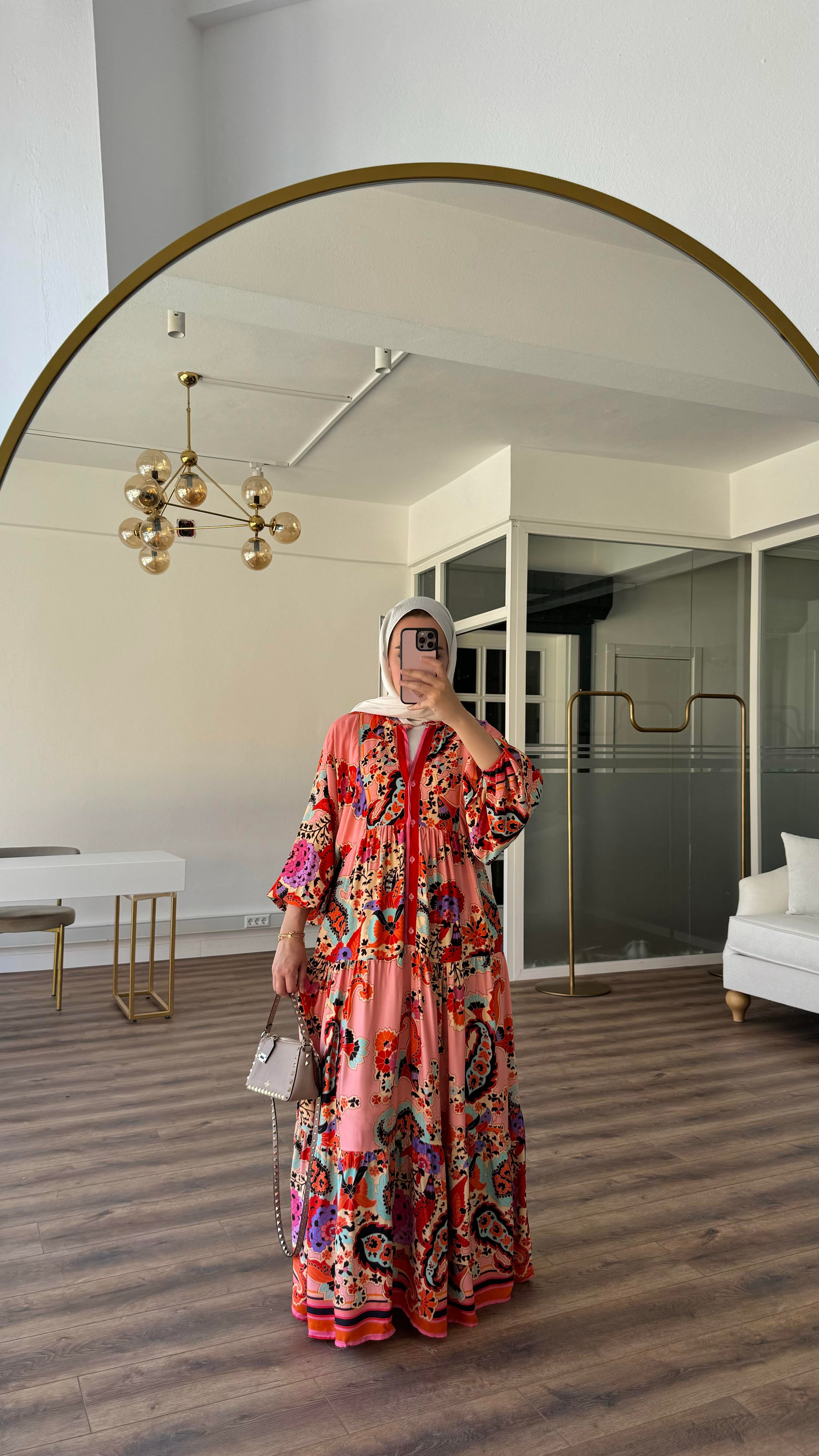 İNCİ VİSCON ELBİSE - PEMBE