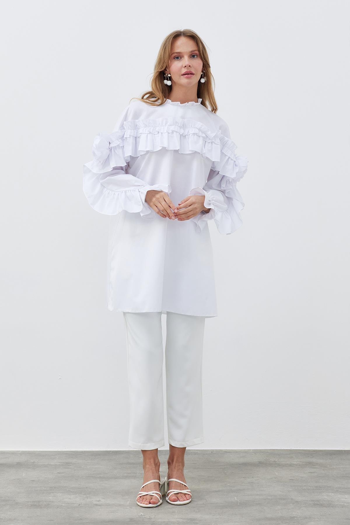 İSABELLA GÜLLÜ GÖMLEK- BEYAZ