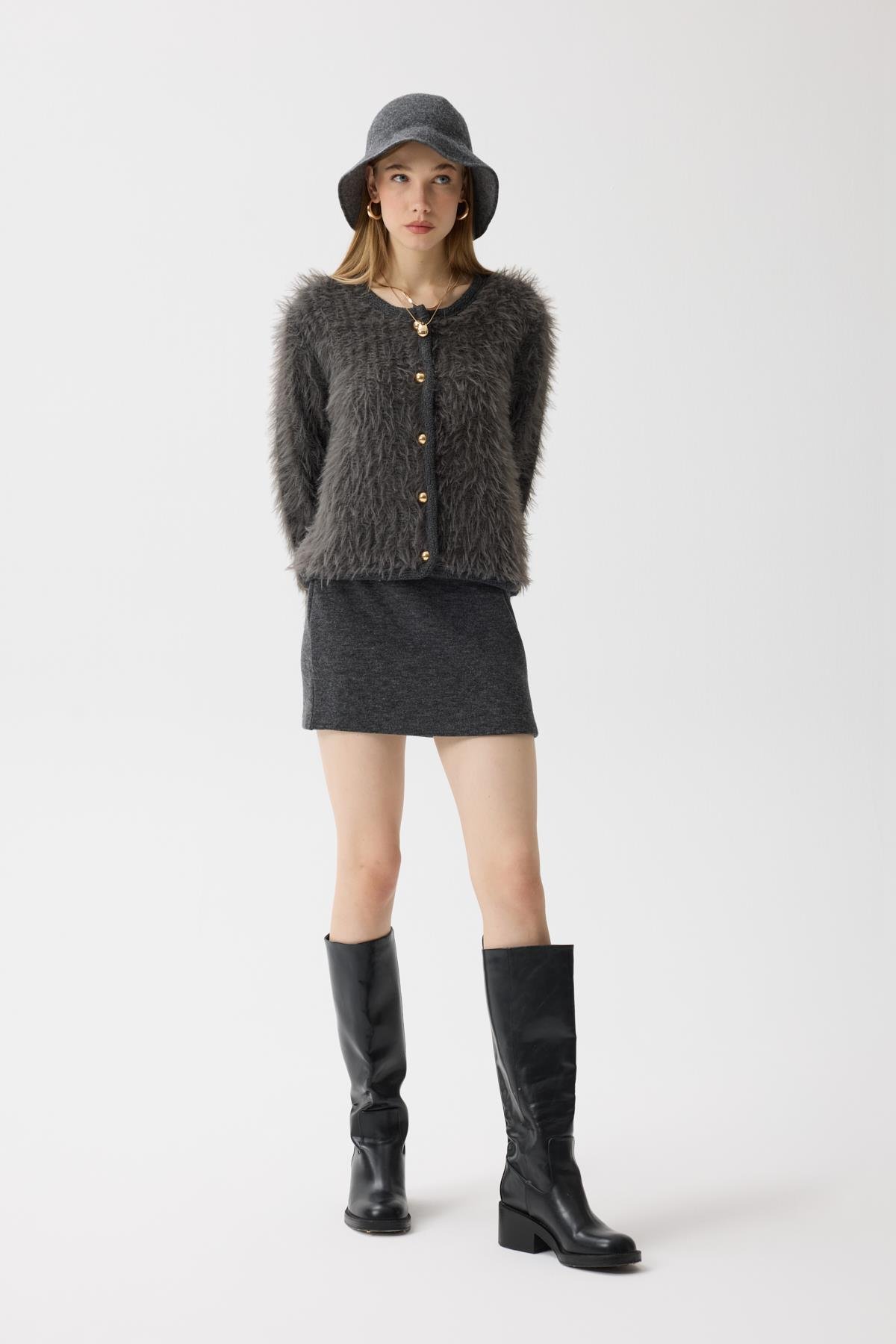 Isabella Tüylü Hırka - Antrasit
