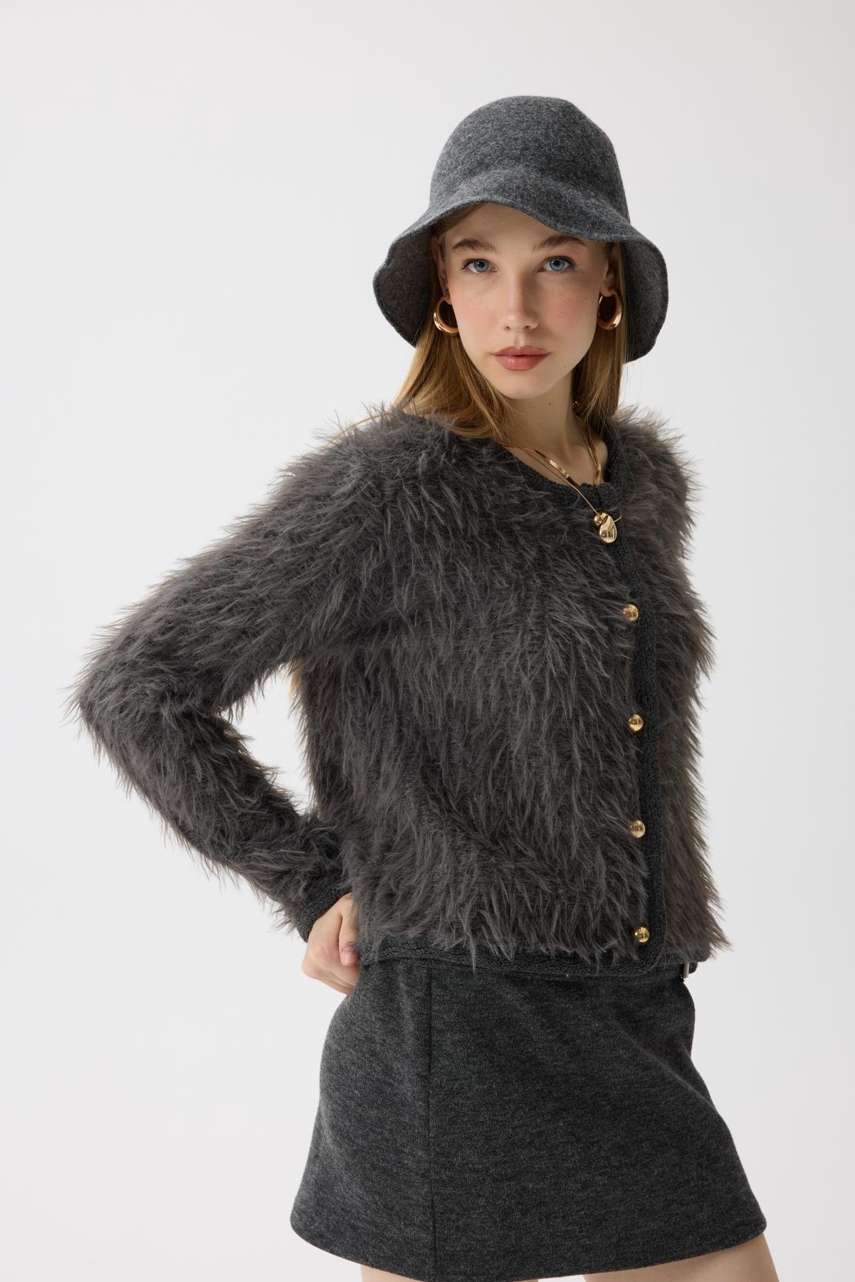 Isabella Tüylü Hırka - Antrasit