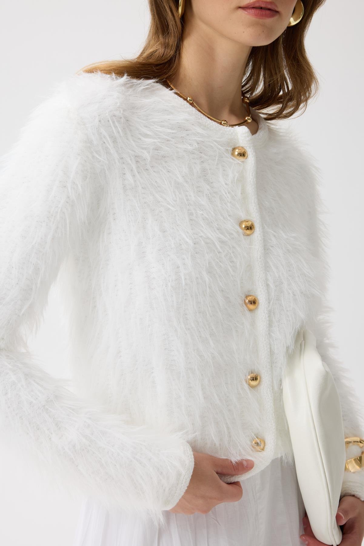 Isabella Tüylü Hırka - Beyaz