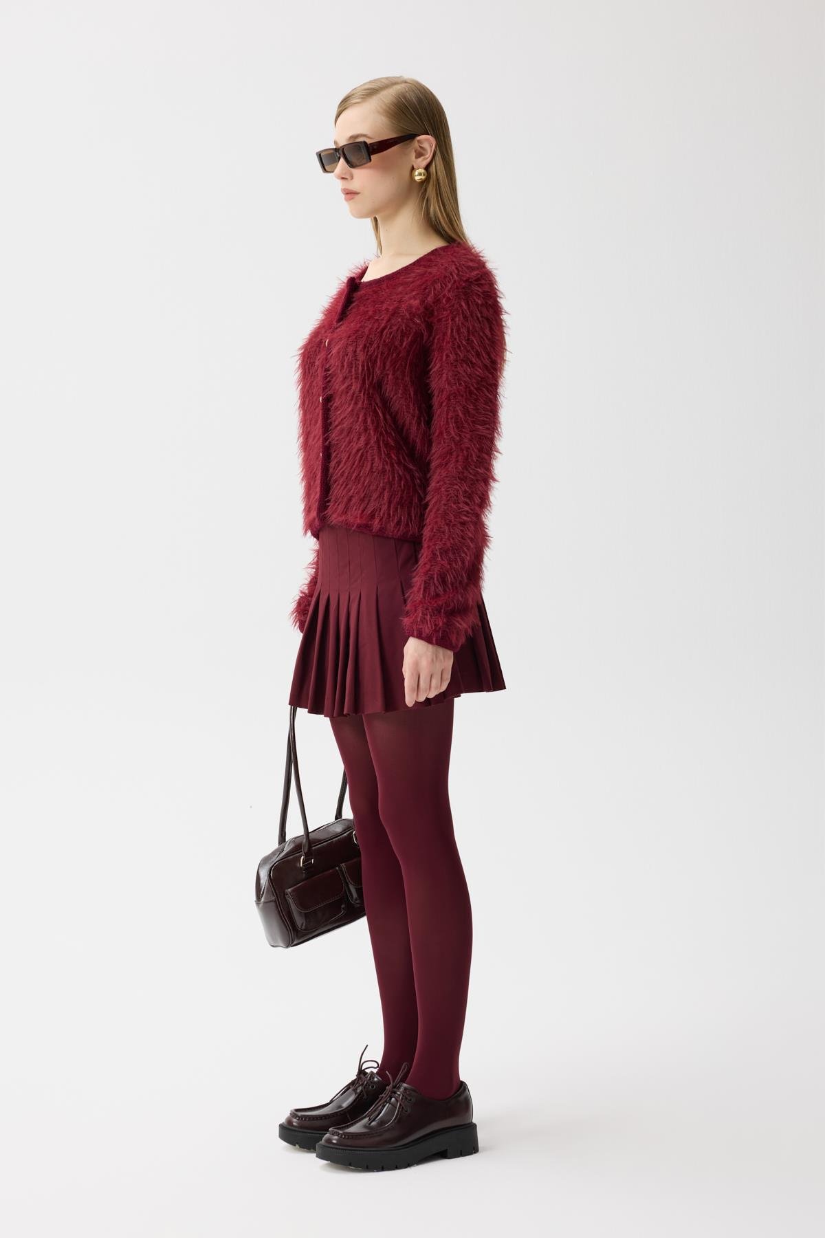 Isabella Tüylü Hırka - Bordo