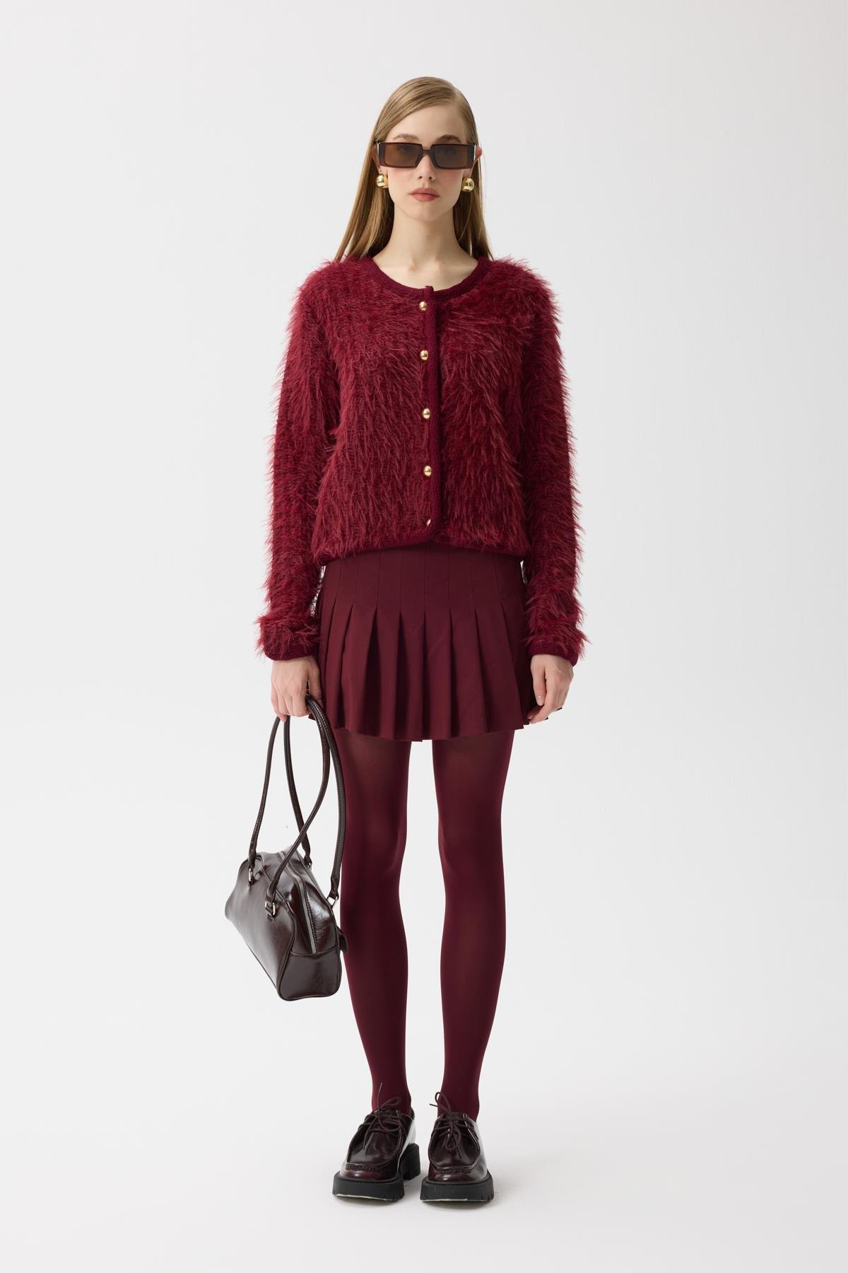 Isabella Tüylü Hırka - Bordo