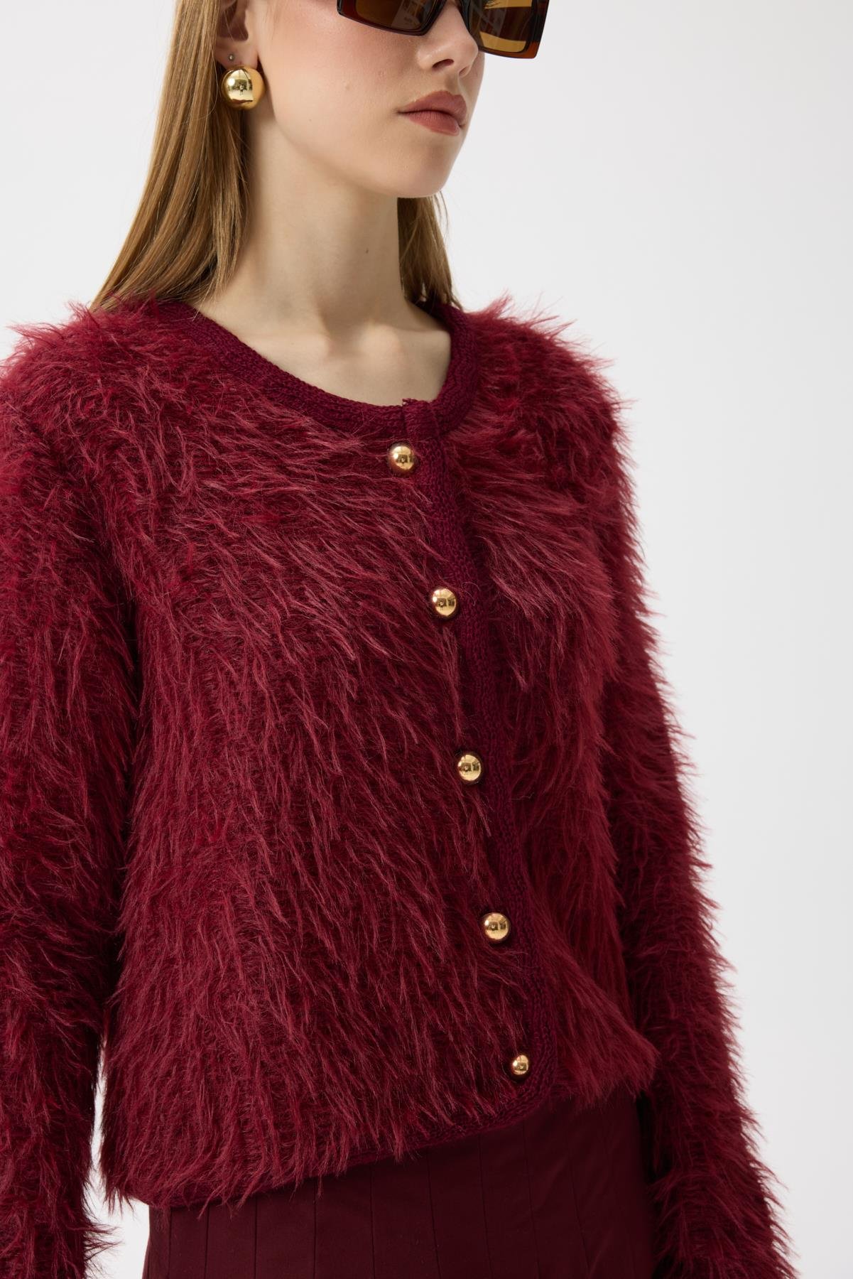 Isabella Tüylü Hırka - Bordo