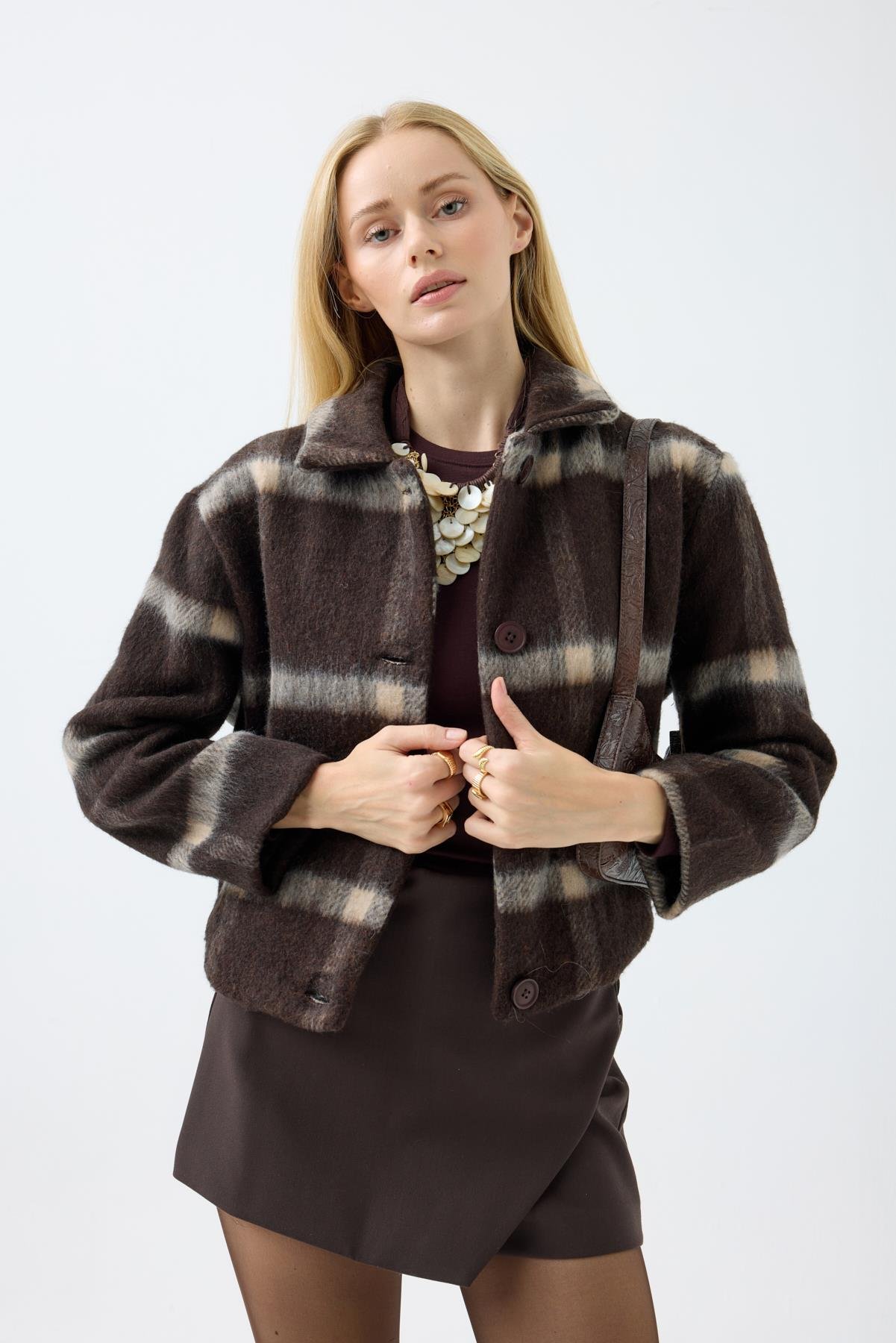 Isla Ekose Kaşe Ceket - Kahverengi 