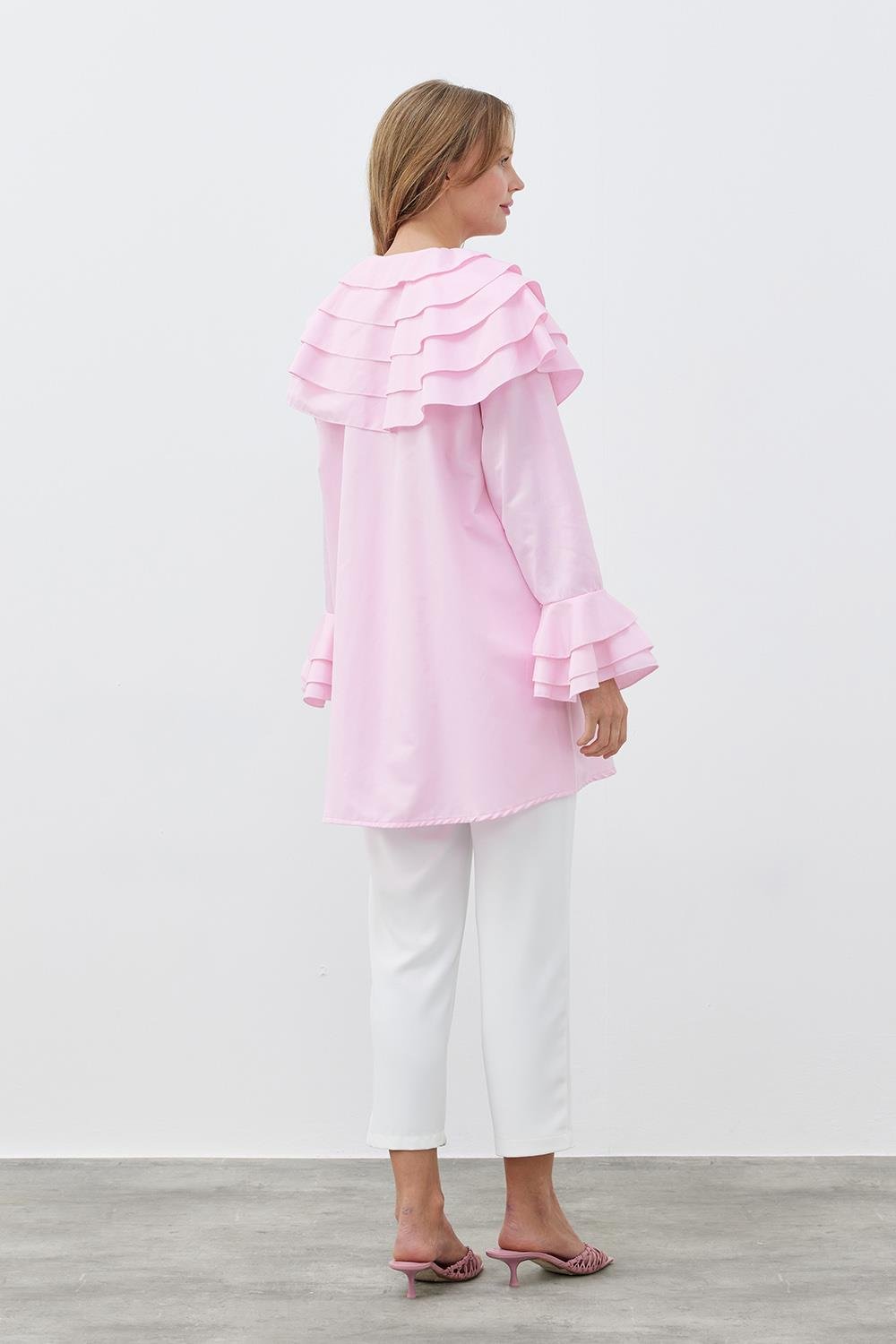 IVORY KAT YAKA İNCİ DÜĞMELİ GÖMLEK - PEMBE