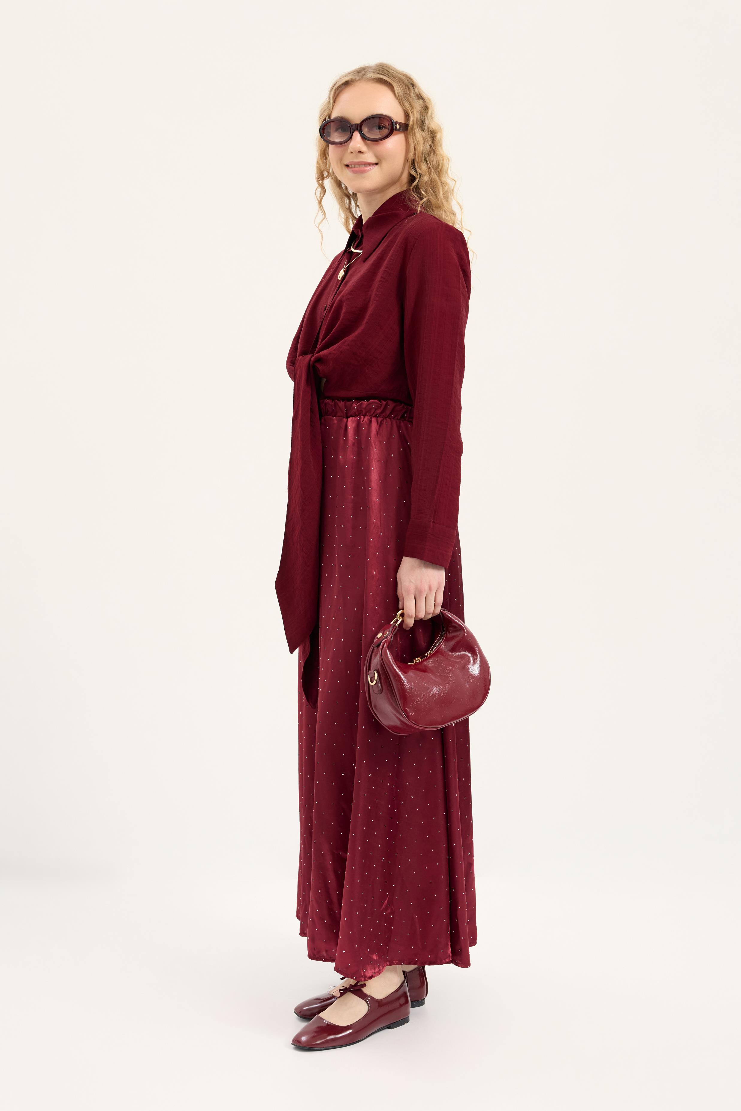 İzel Önden Bağlamalı Gömlek - Bordo