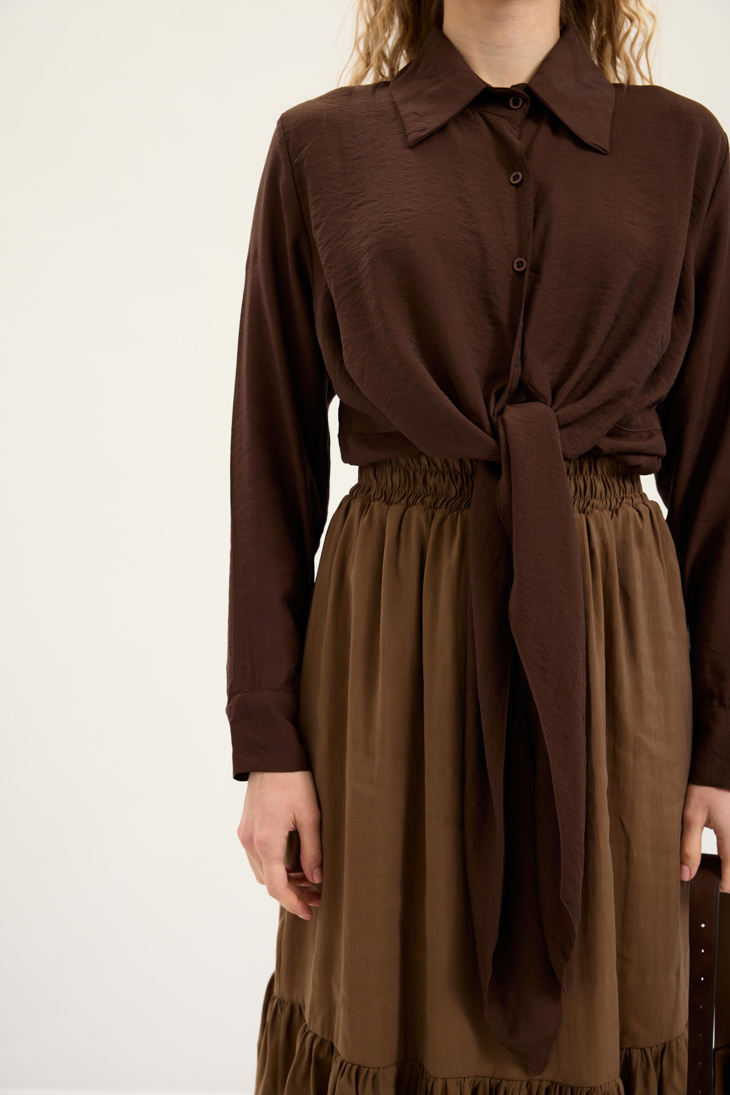 İzel Önden Bağlamalı Gömlek - Kahverengi