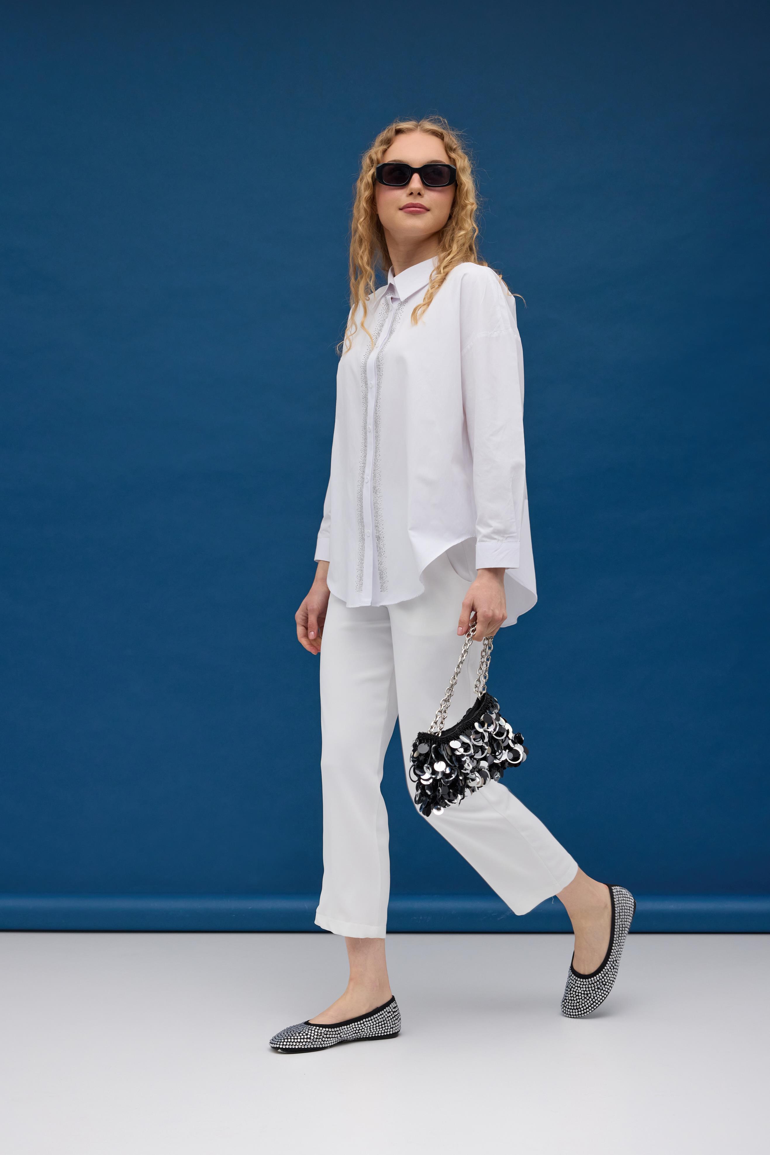 Jade Pul İşlemeli Gömlek- Beyaz