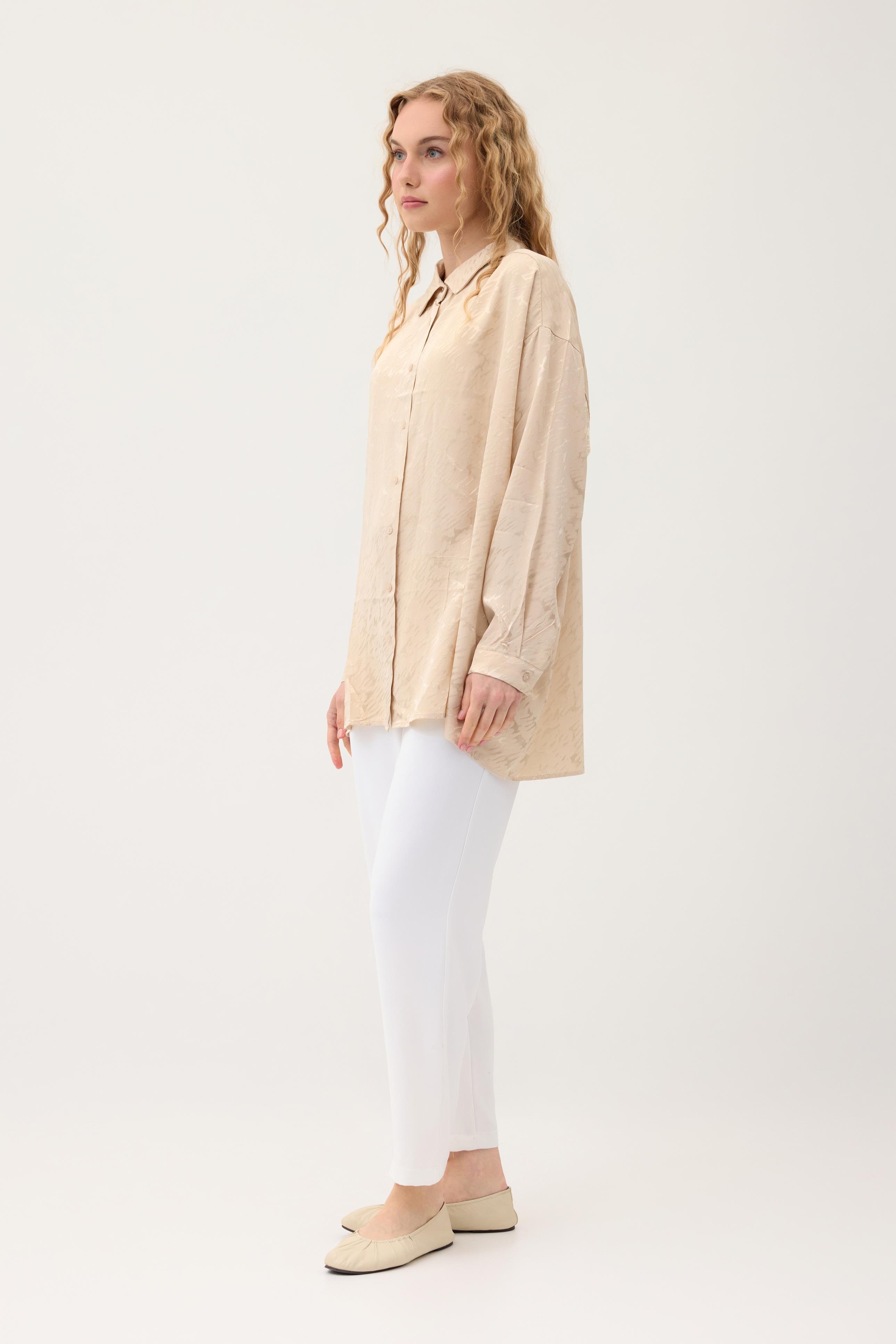 Jakar Zigzag Desenli Gömlek - Bej