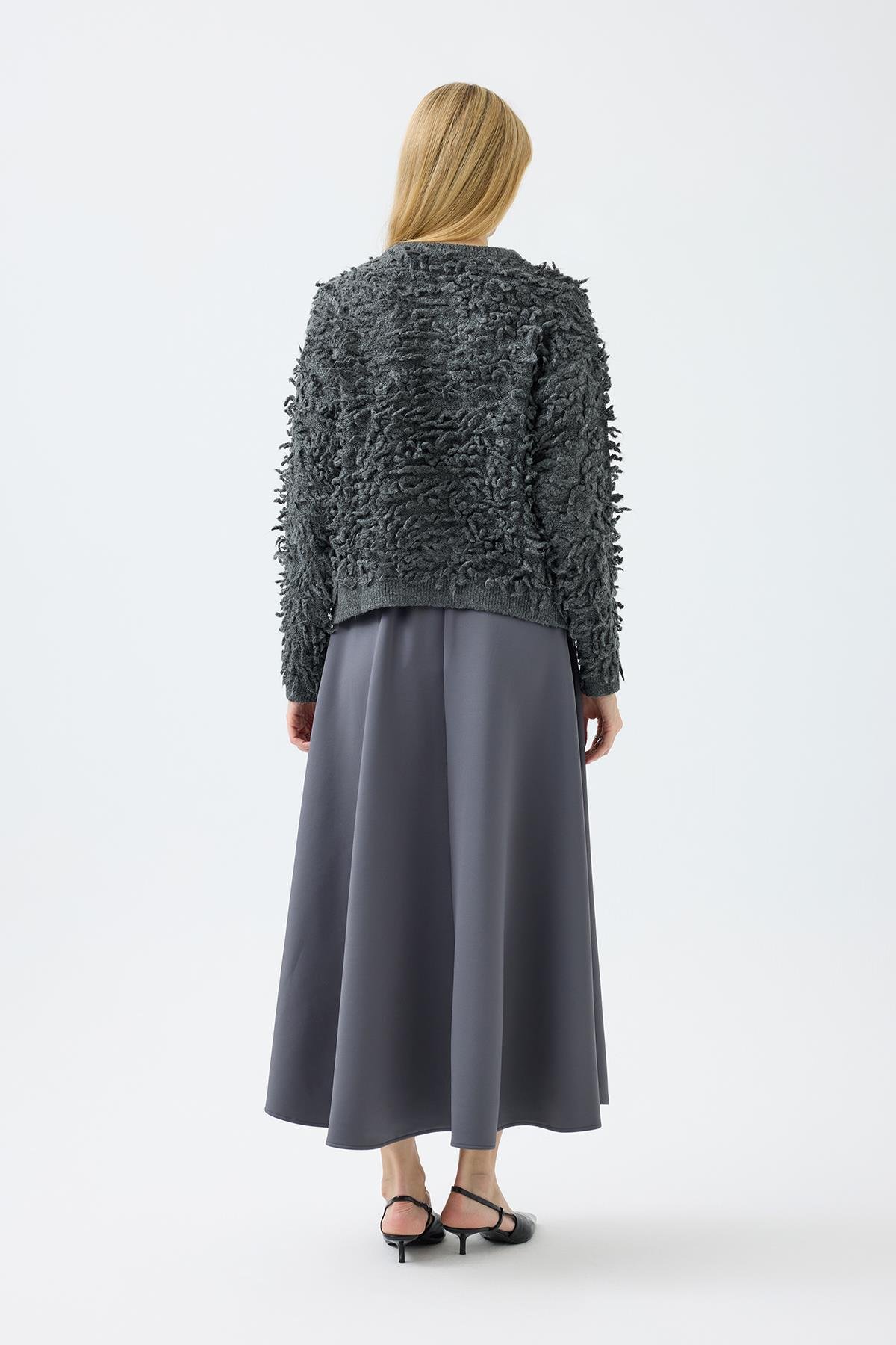 Jane Saçaklı Hırka - Antrasit 