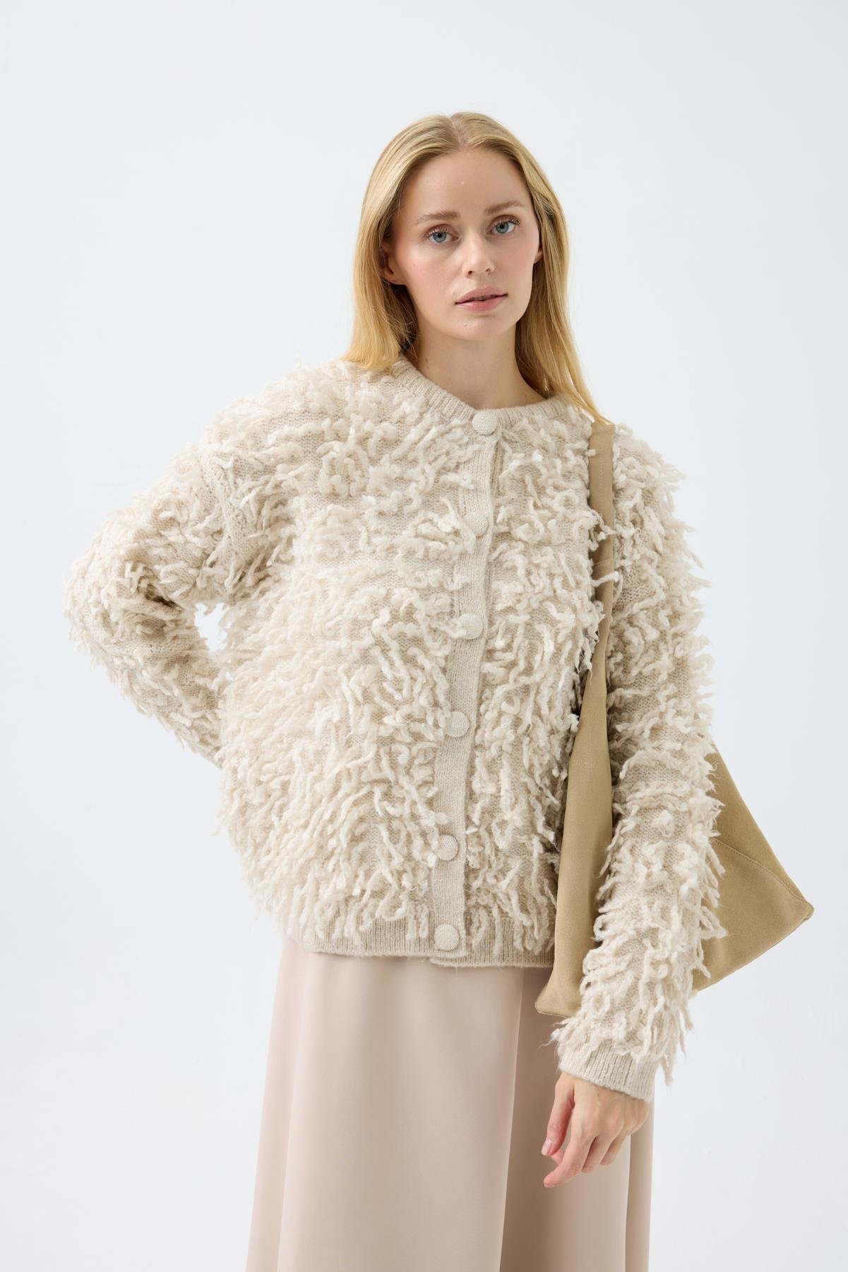 Jane Saçaklı Hırka - Bej 