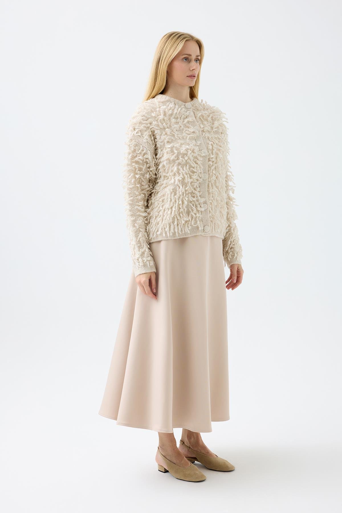 Jane Saçaklı Hırka - Bej 