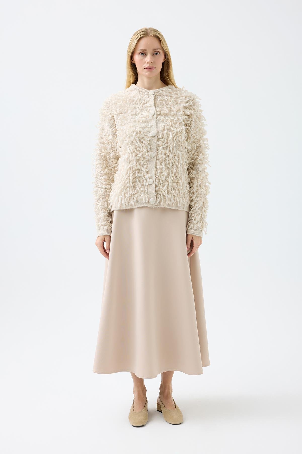 Jane Saçaklı Hırka - Bej 