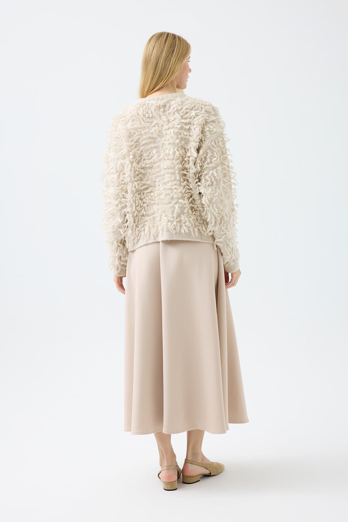 Jane Saçaklı Hırka - Bej 