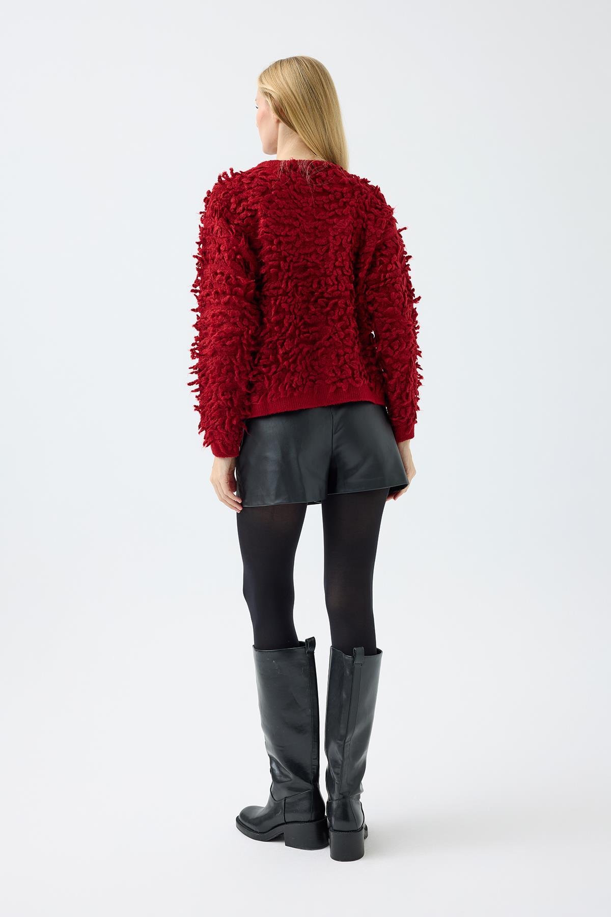 Jane Saçaklı Hırka - Kırmızı 