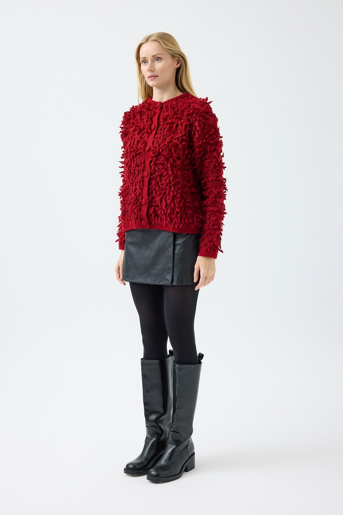 Jane Saçaklı Hırka - Kırmızı 