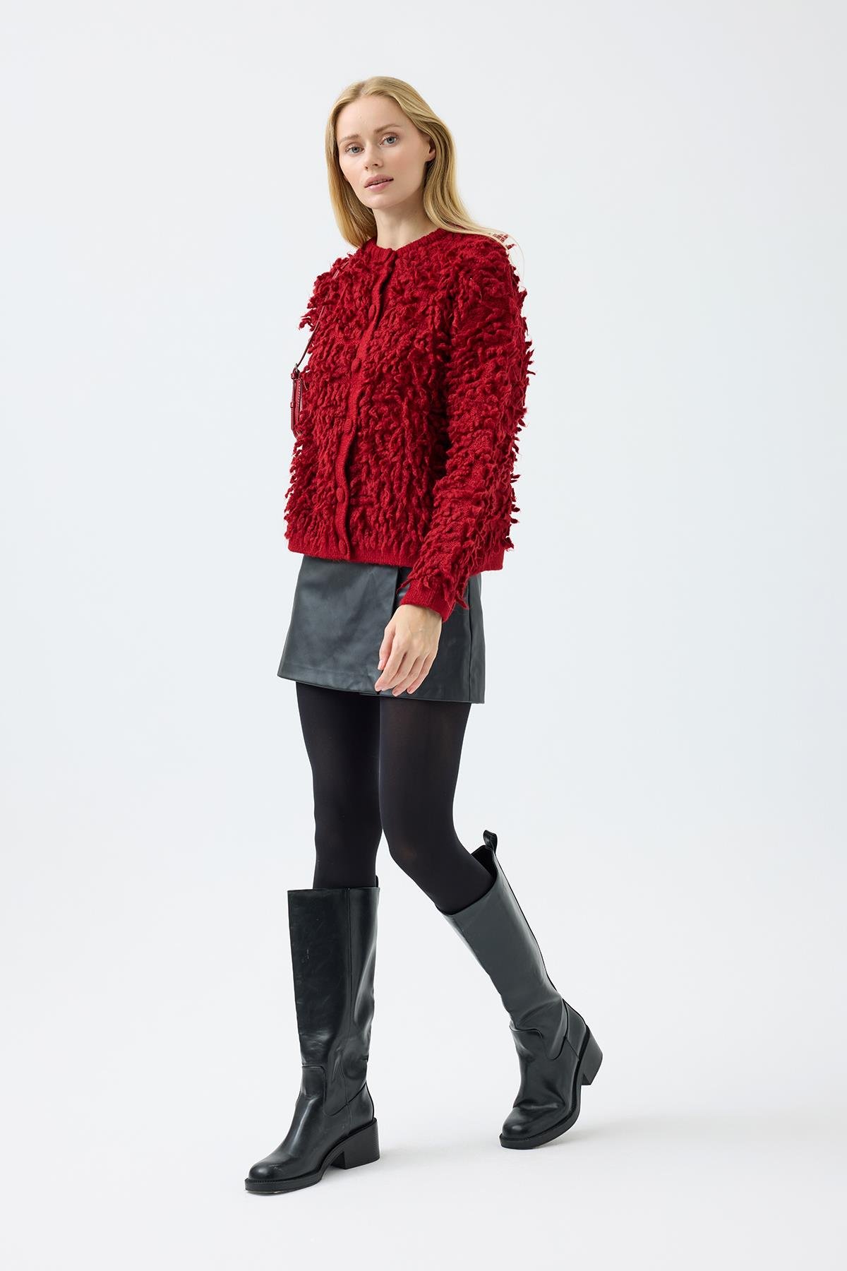 Jane Saçaklı Hırka - Kırmızı 