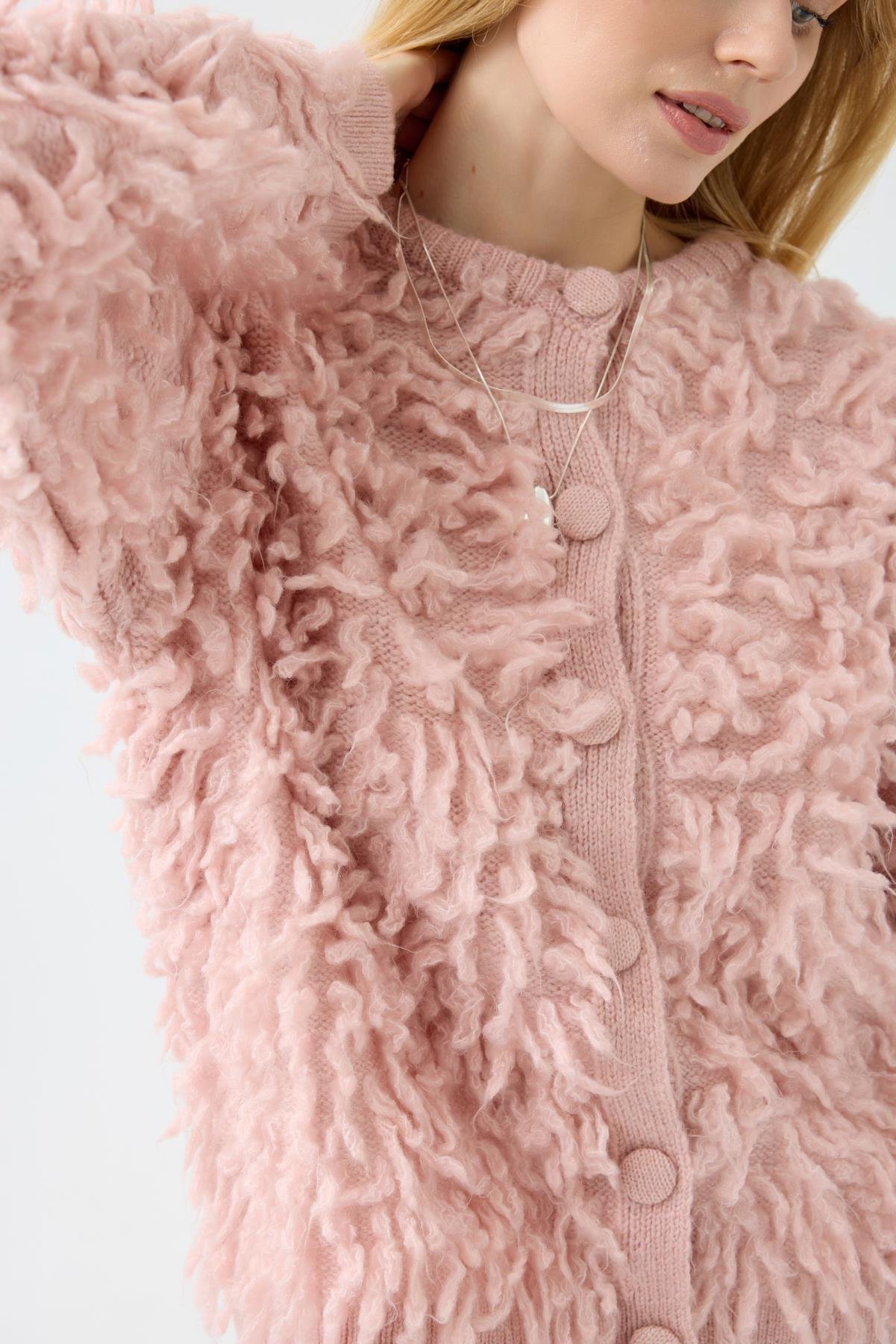 Jane Saçaklı Hırka  - Pembe 