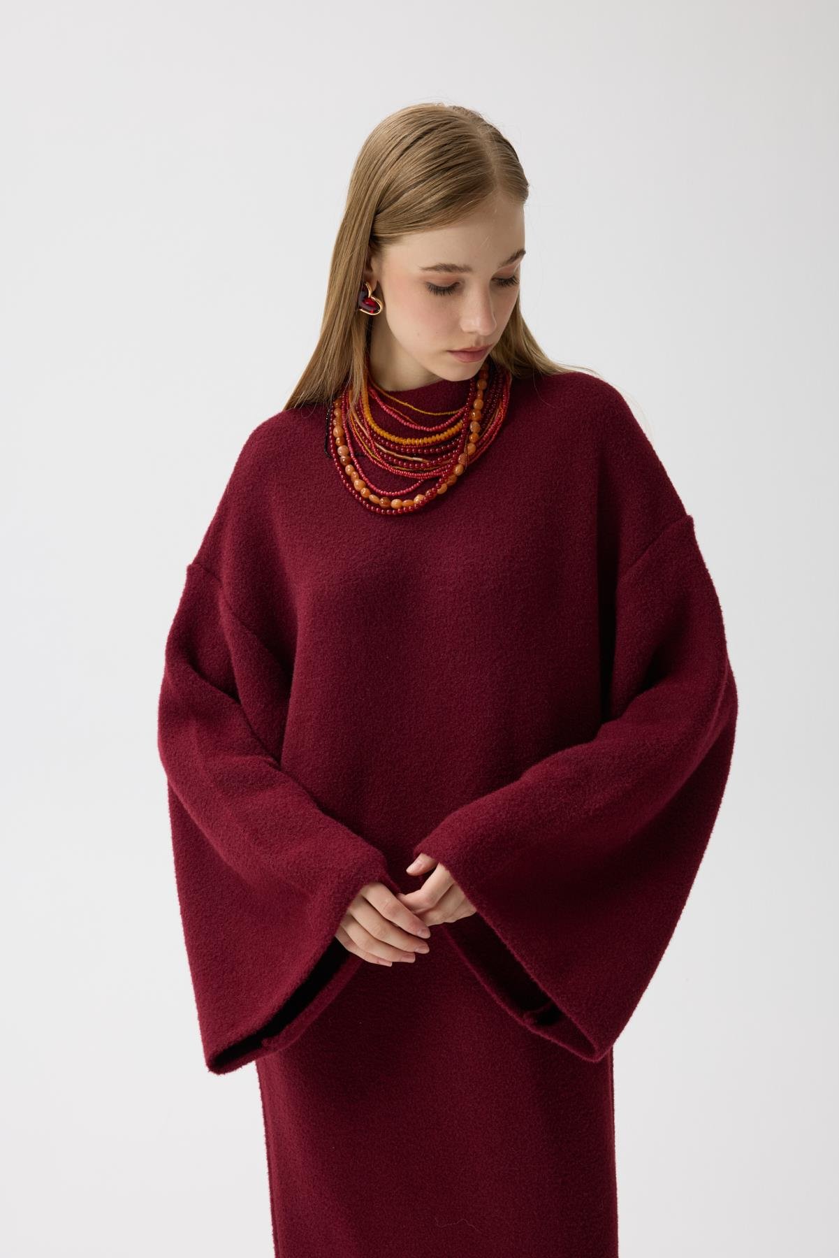 Jean Peluş Elbise - Bordo