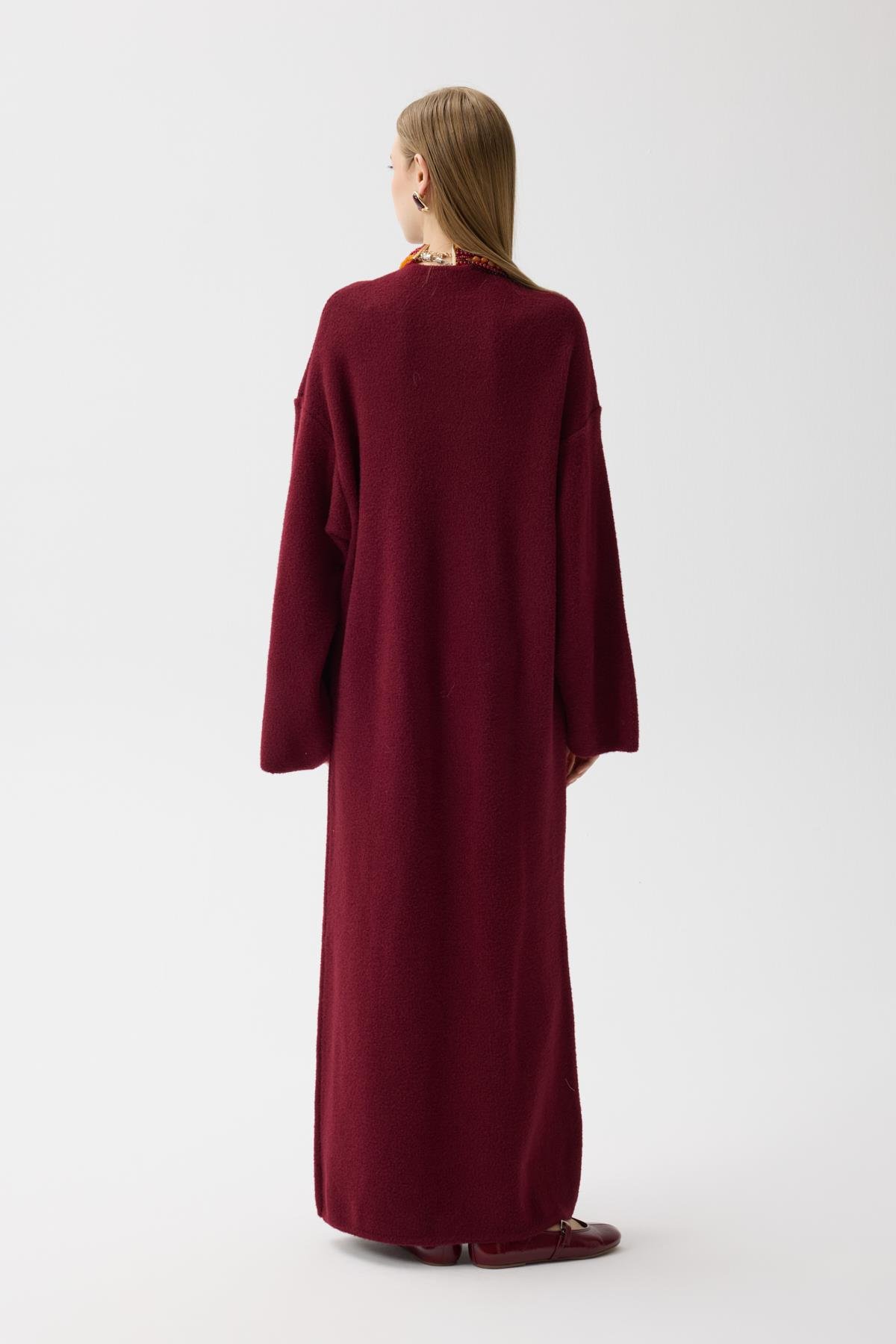 Jean Peluş Elbise - Bordo