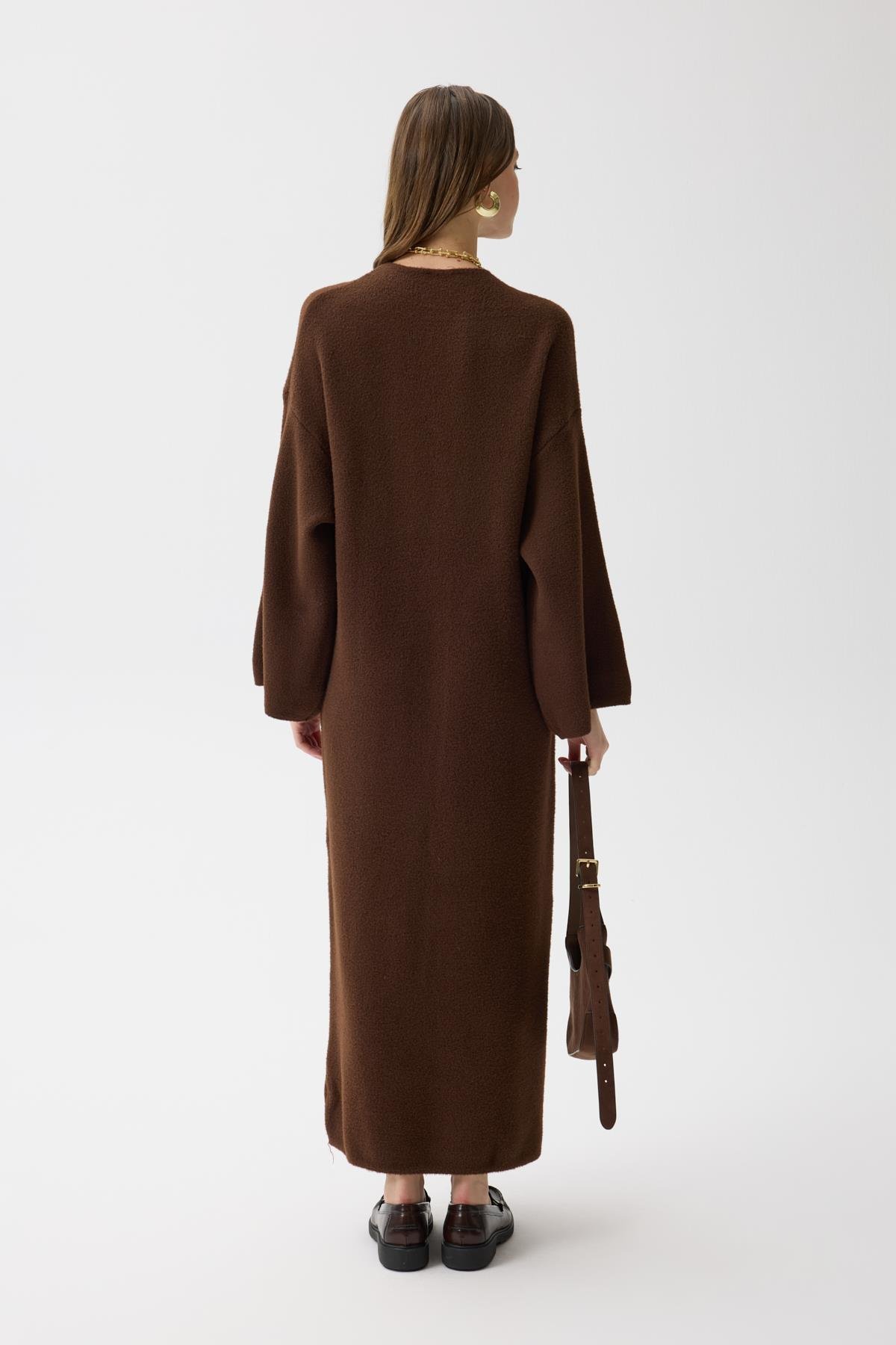 Jean Peluş Elbise - Kahverengi 