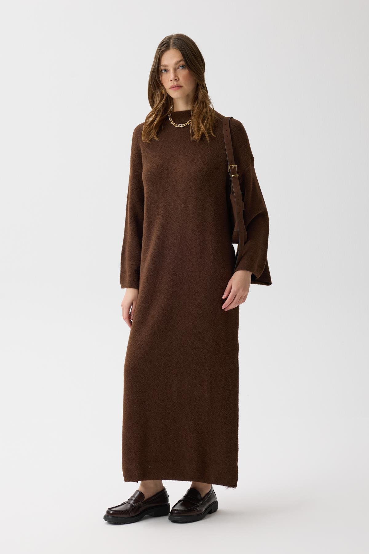 Jean Peluş Elbise - Kahverengi 