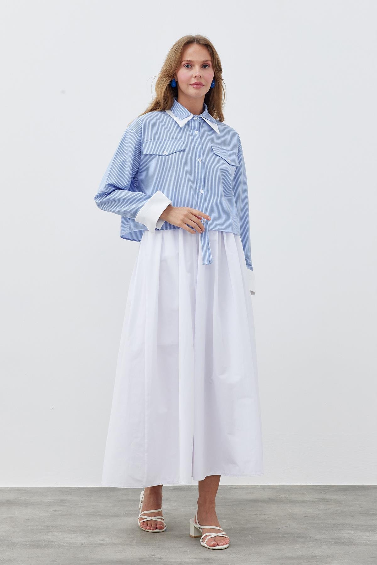 JENNY BÜZGÜLÜ GABARDİN ETEK - BEYAZ