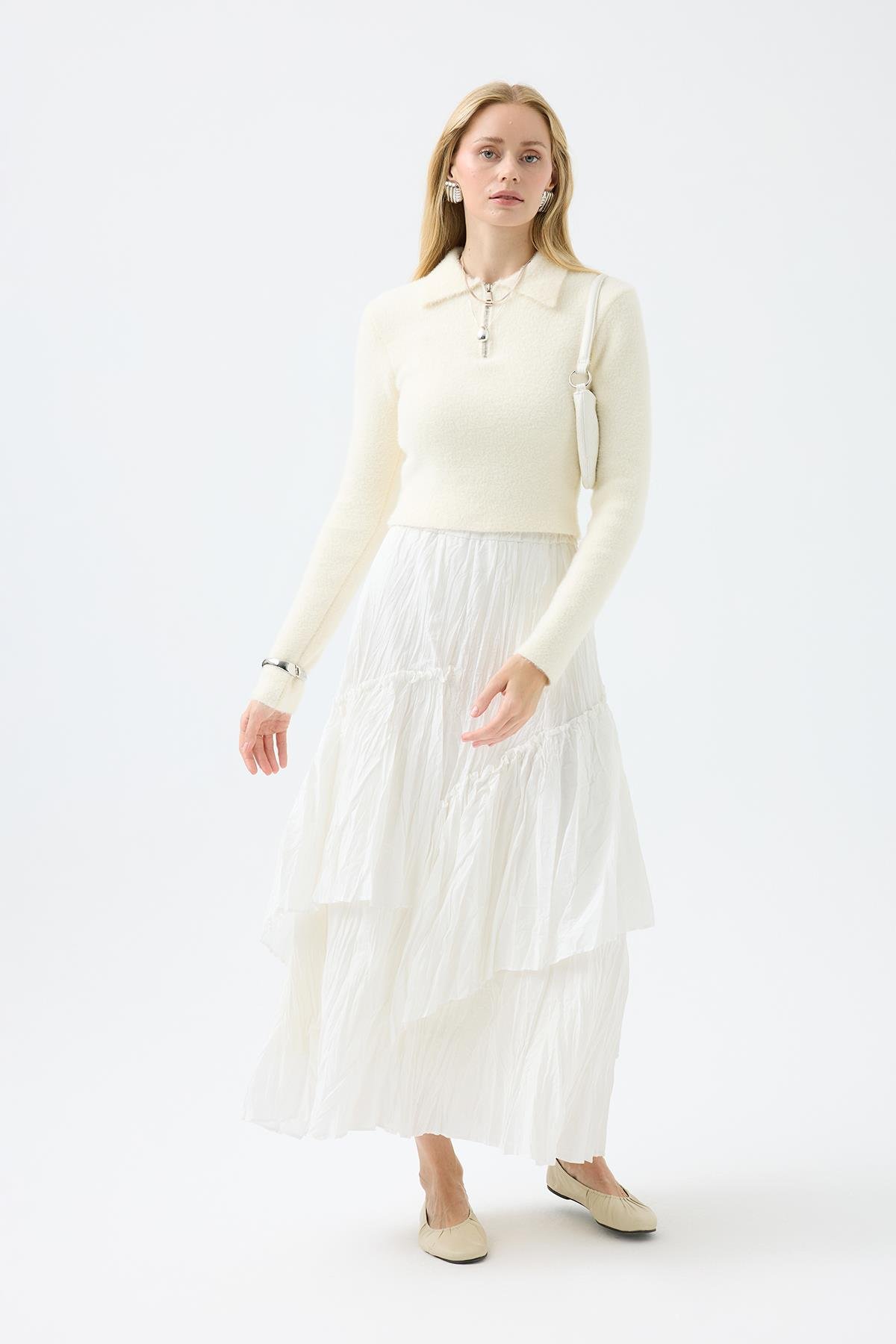 Joan Fermuarlı Triko Kazak - Ekru 