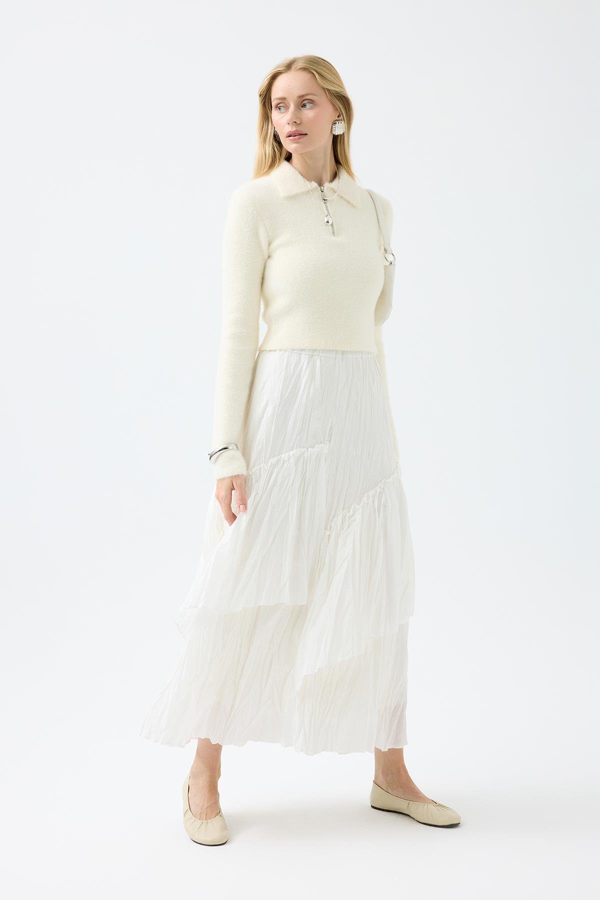 Joan Fermuarlı Triko Kazak - Ekru 