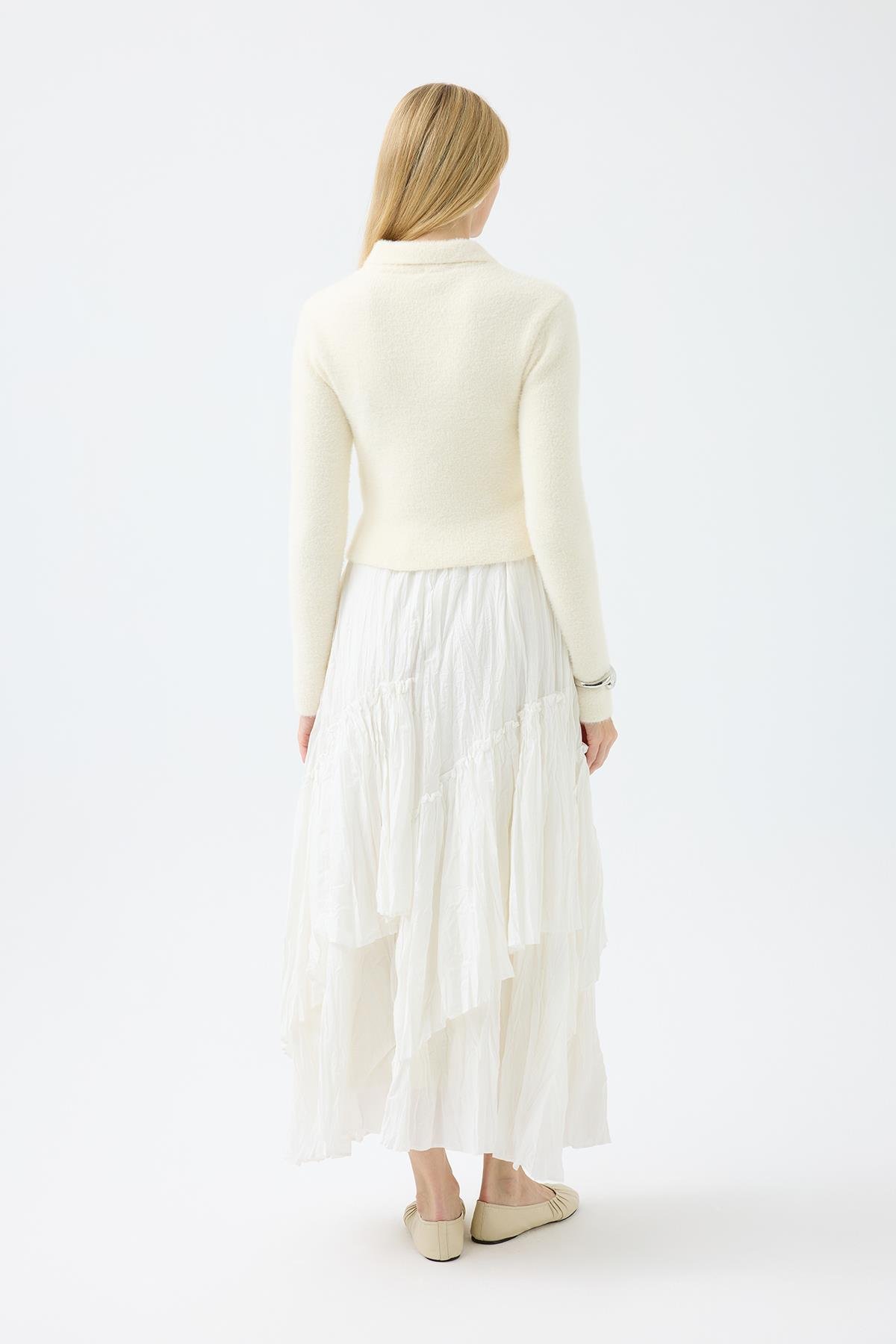 Joan Fermuarlı Triko Kazak - Ekru 