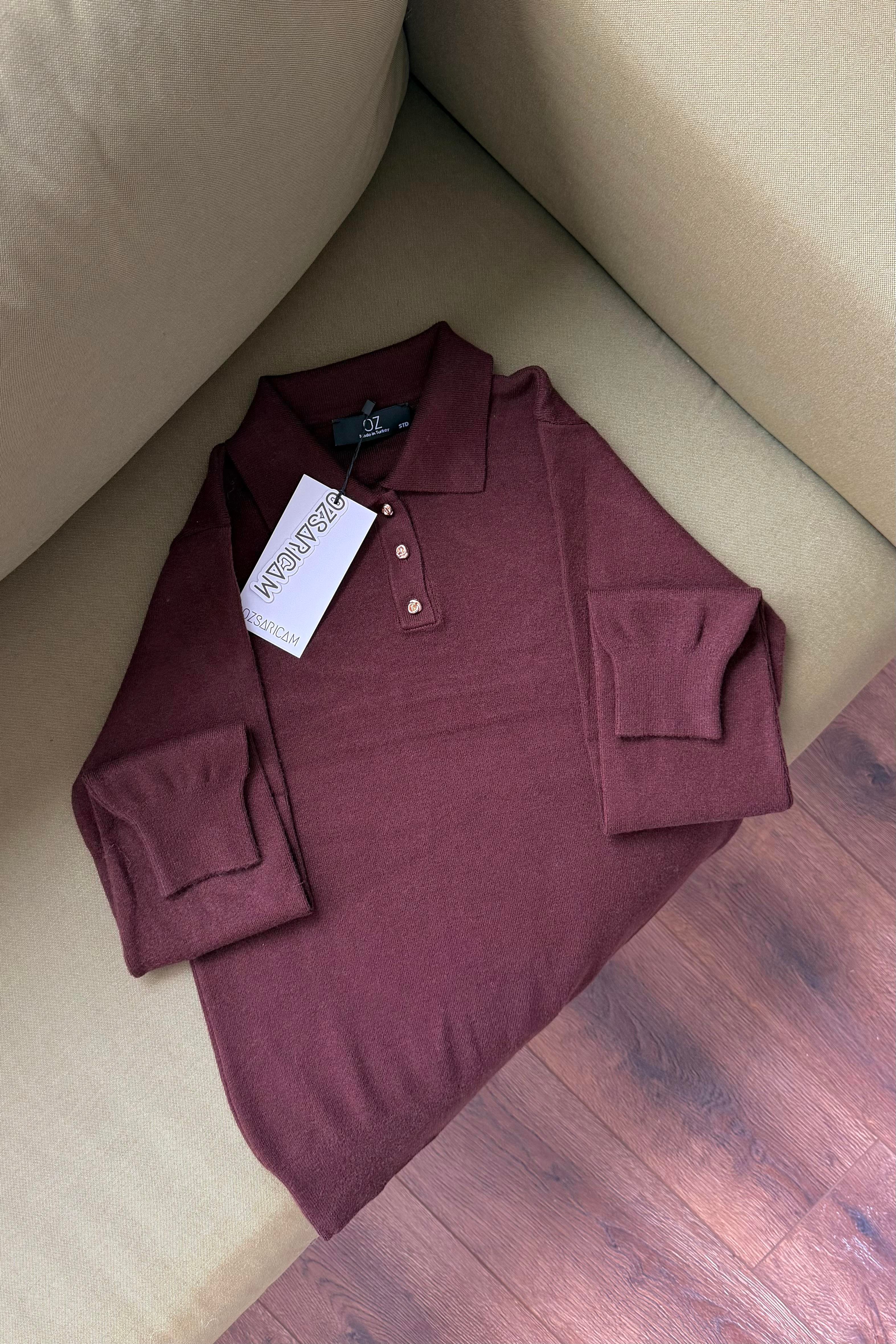 Jonie Polo Yaka Merserize Kazak - Kahverengi