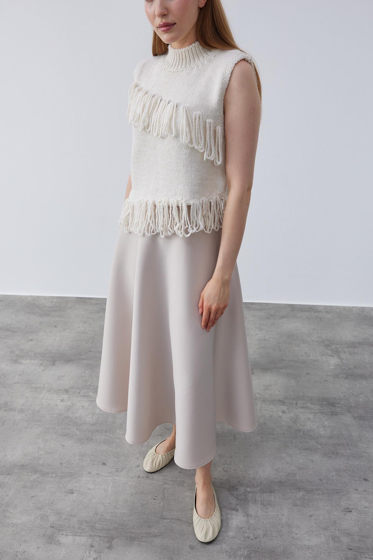 Josie Püsküllü Örme Süveter-Bej