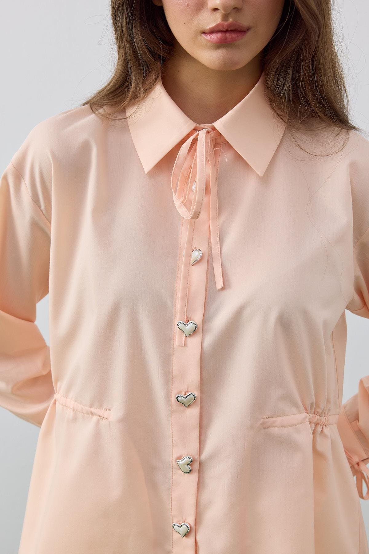 June Kalp Düğmeli Bel Ayarlı Gömlek- Kavuniçi 