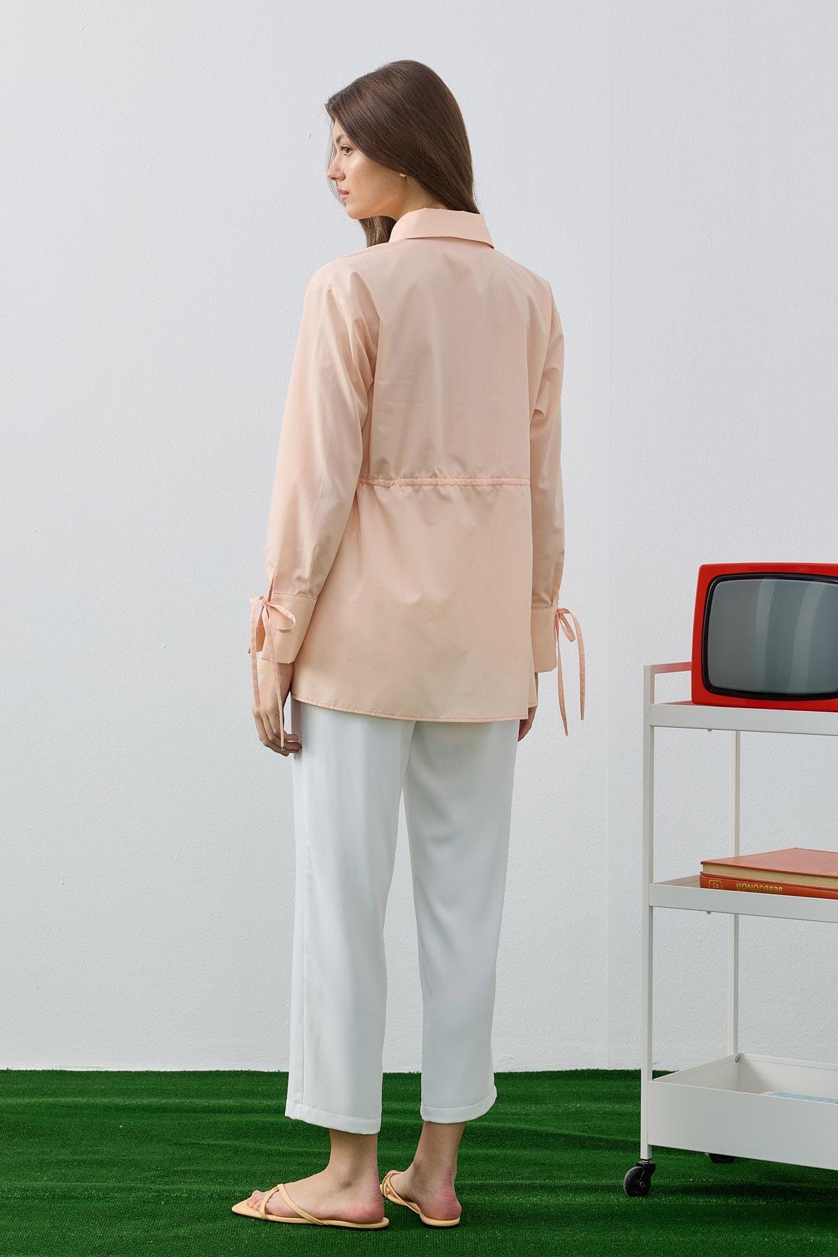 June Kalp Düğmeli Bel Ayarlı Gömlek- Kavuniçi 