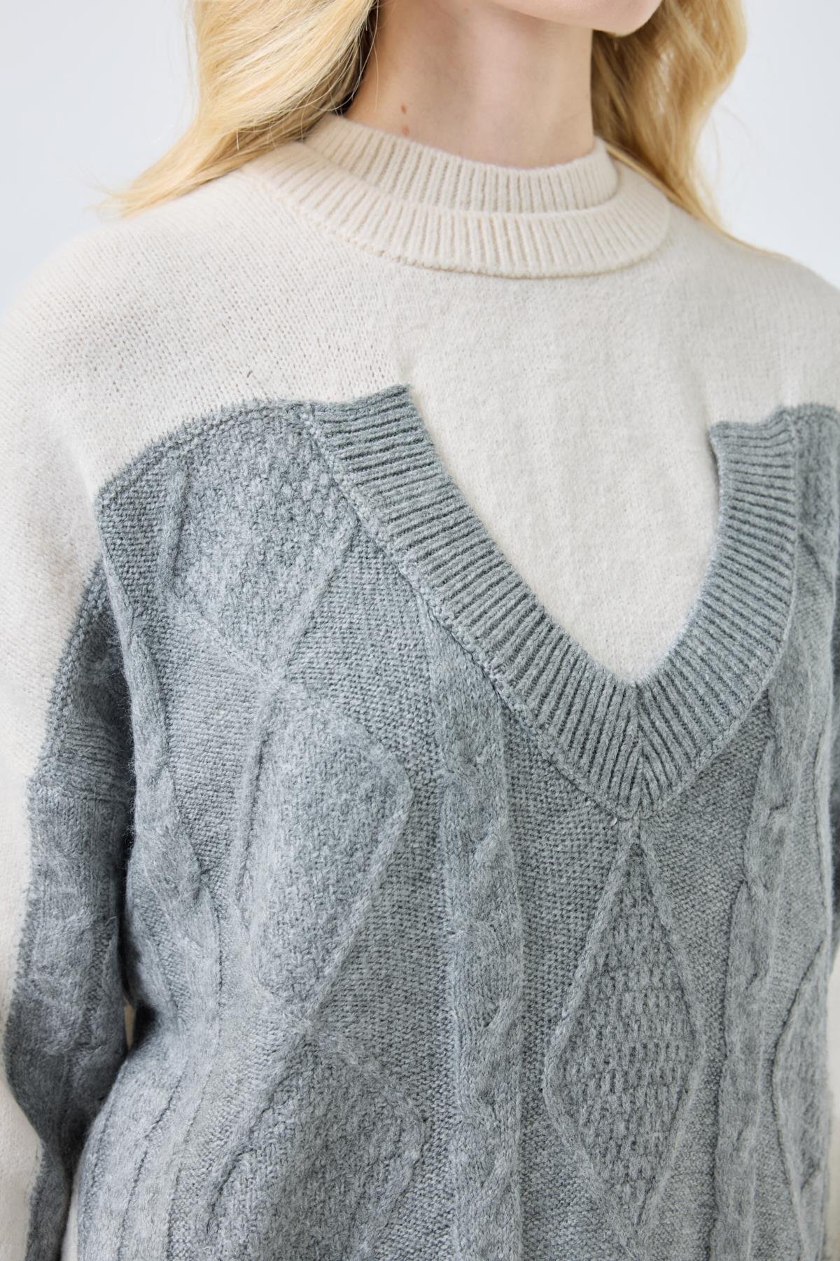 Junia Triko Parçalı Kazak  - Gri 