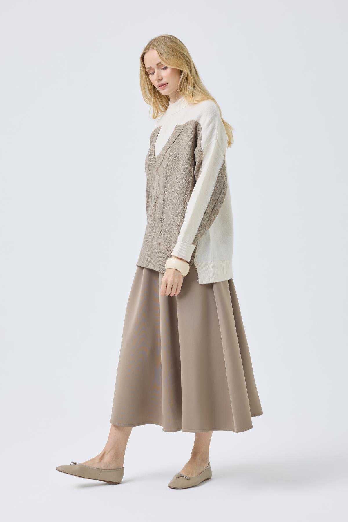 Junia Triko Parçalı Kazak  - Vizon 