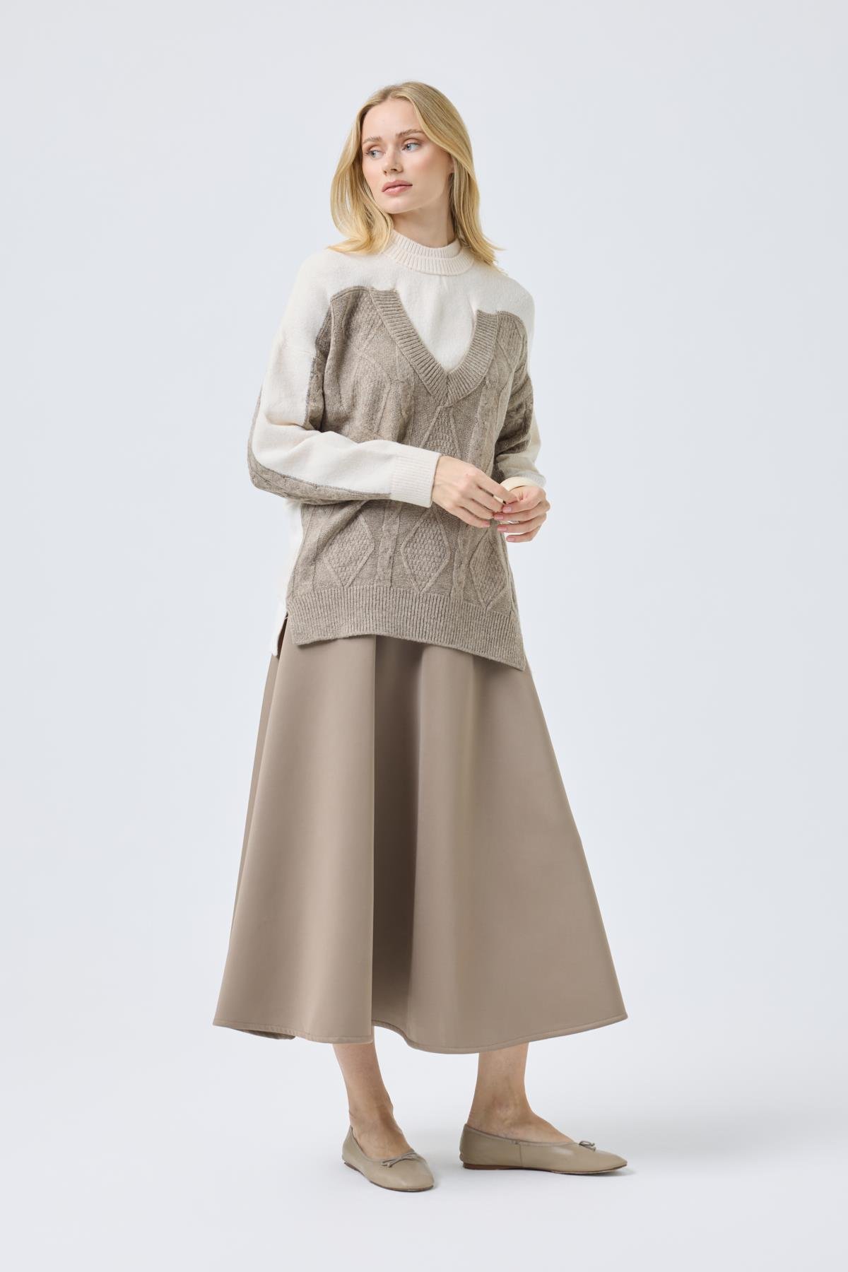 Junia Triko Parçalı Kazak  - Vizon 