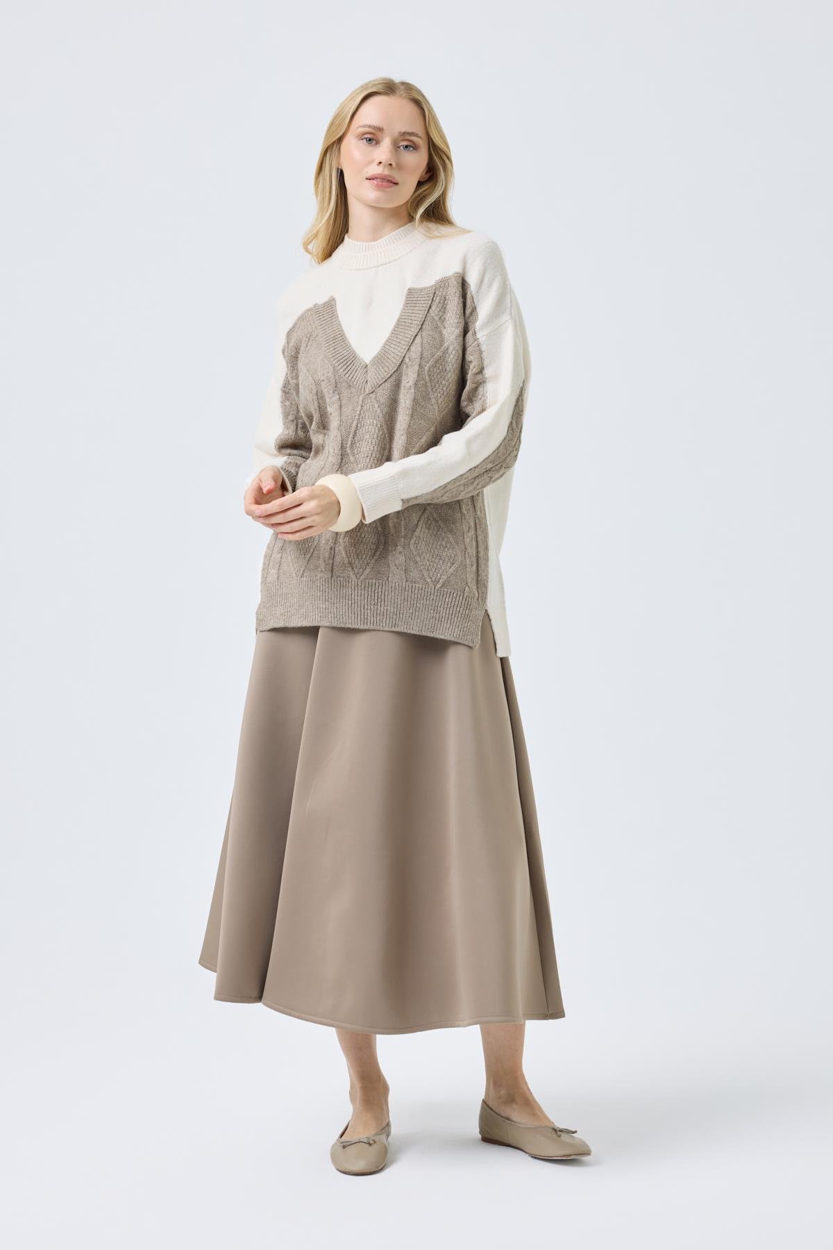 Junia Triko Parçalı Kazak  - Vizon 