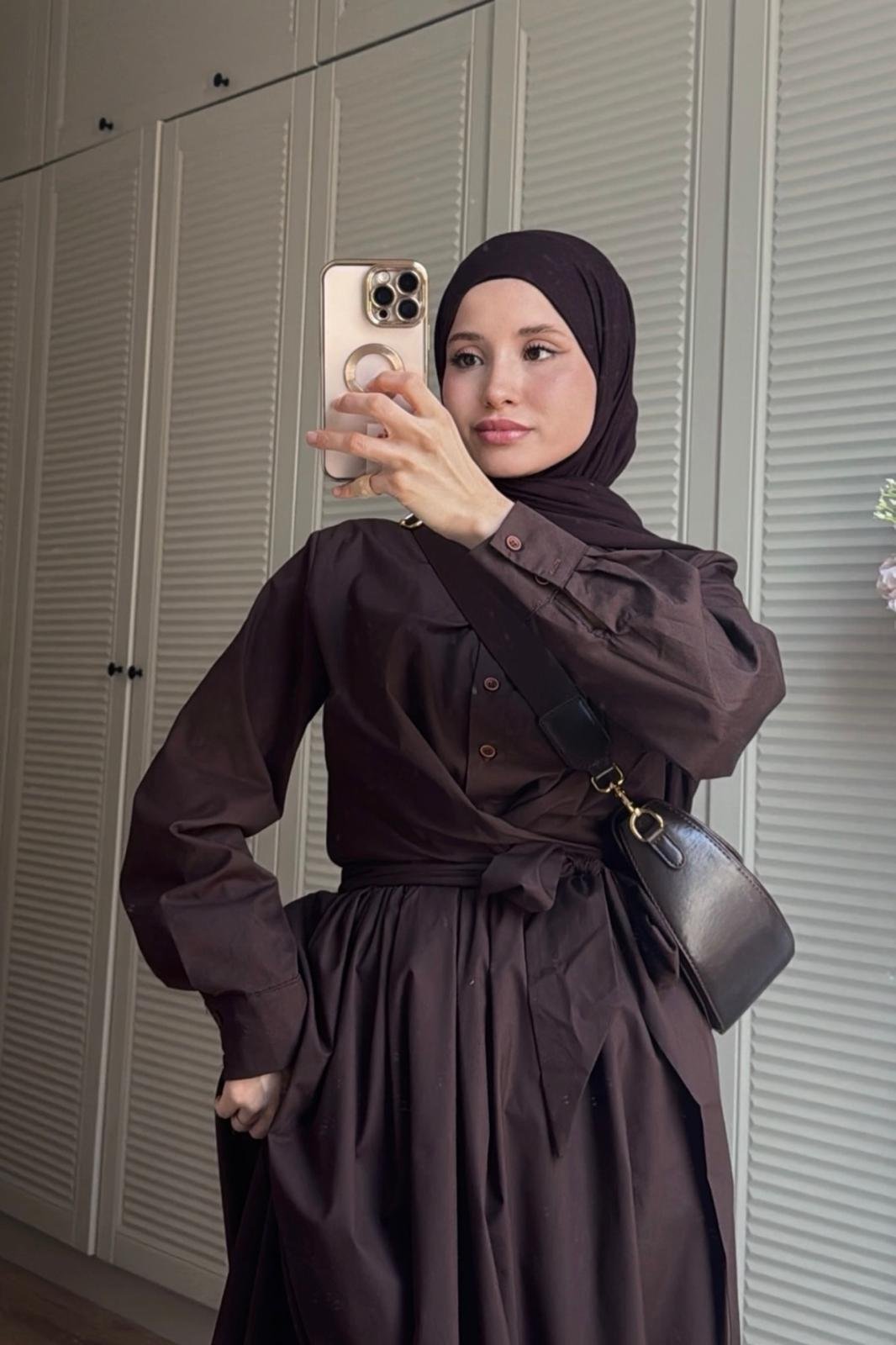 Kate Belden Bağlamalı Poplin Elbise- Acı kahve