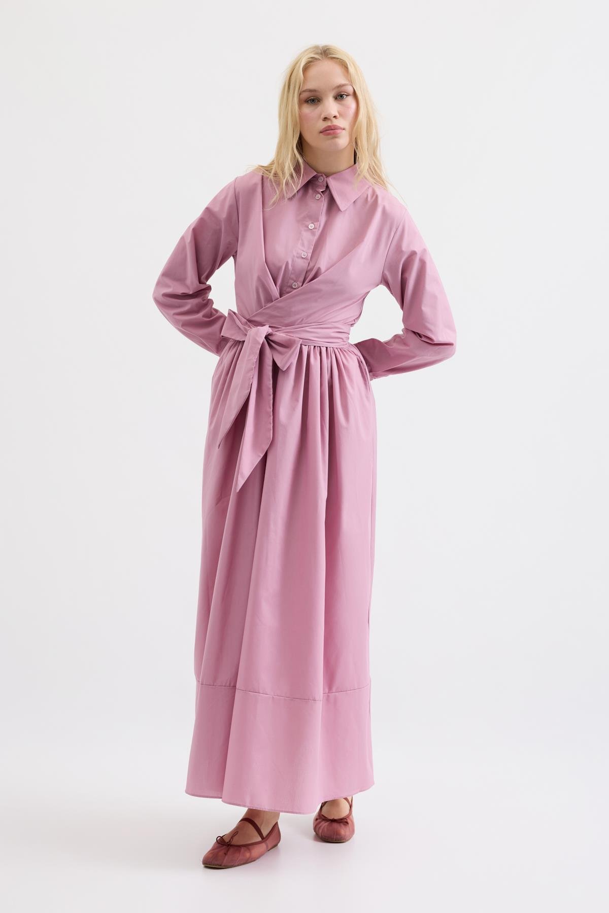 Kate Belden Bağlamalı Poplin Elbise-Eflatun