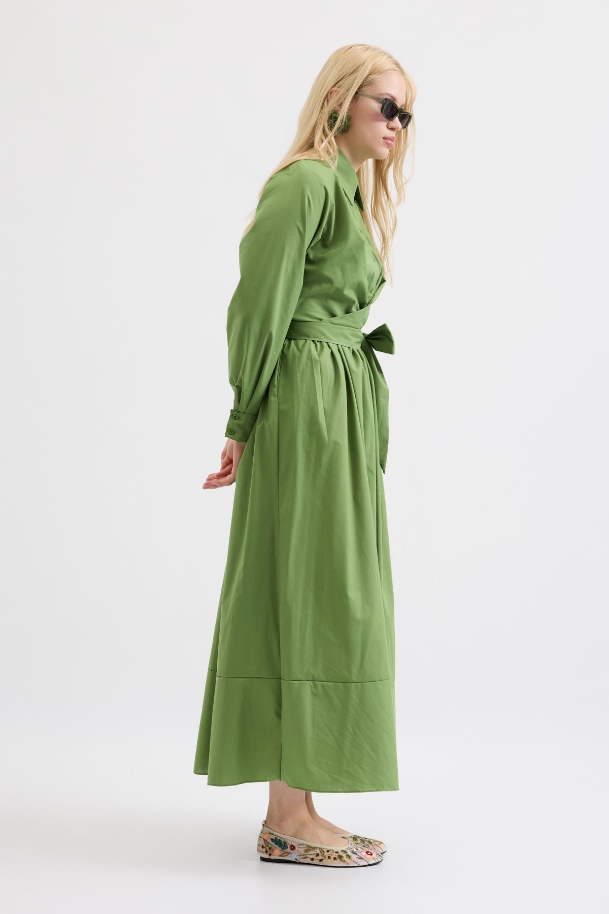 Kate Belden Bağlamalı Poplin Elbise- Haki