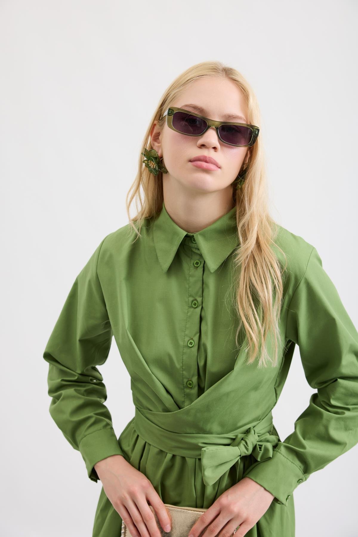 Kate Belden Bağlamalı Poplin Elbise- Haki