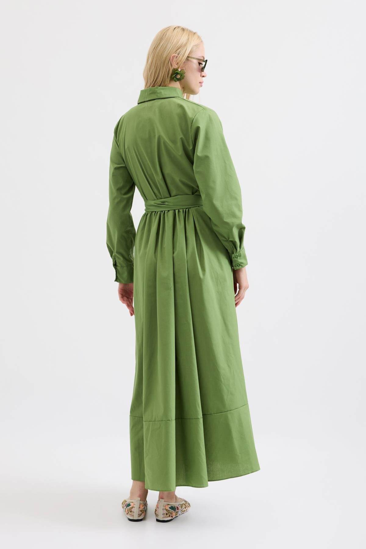 Kate Belden Bağlamalı Poplin Elbise- Haki