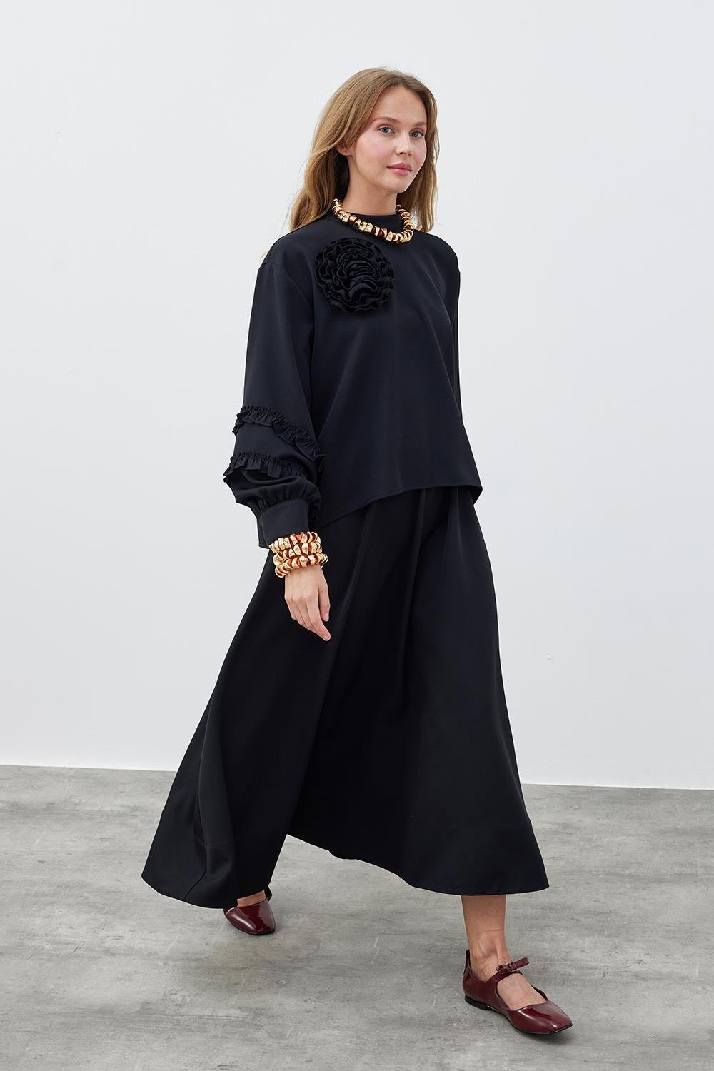 KATERİNA KREP TAKIM - SİYAH 