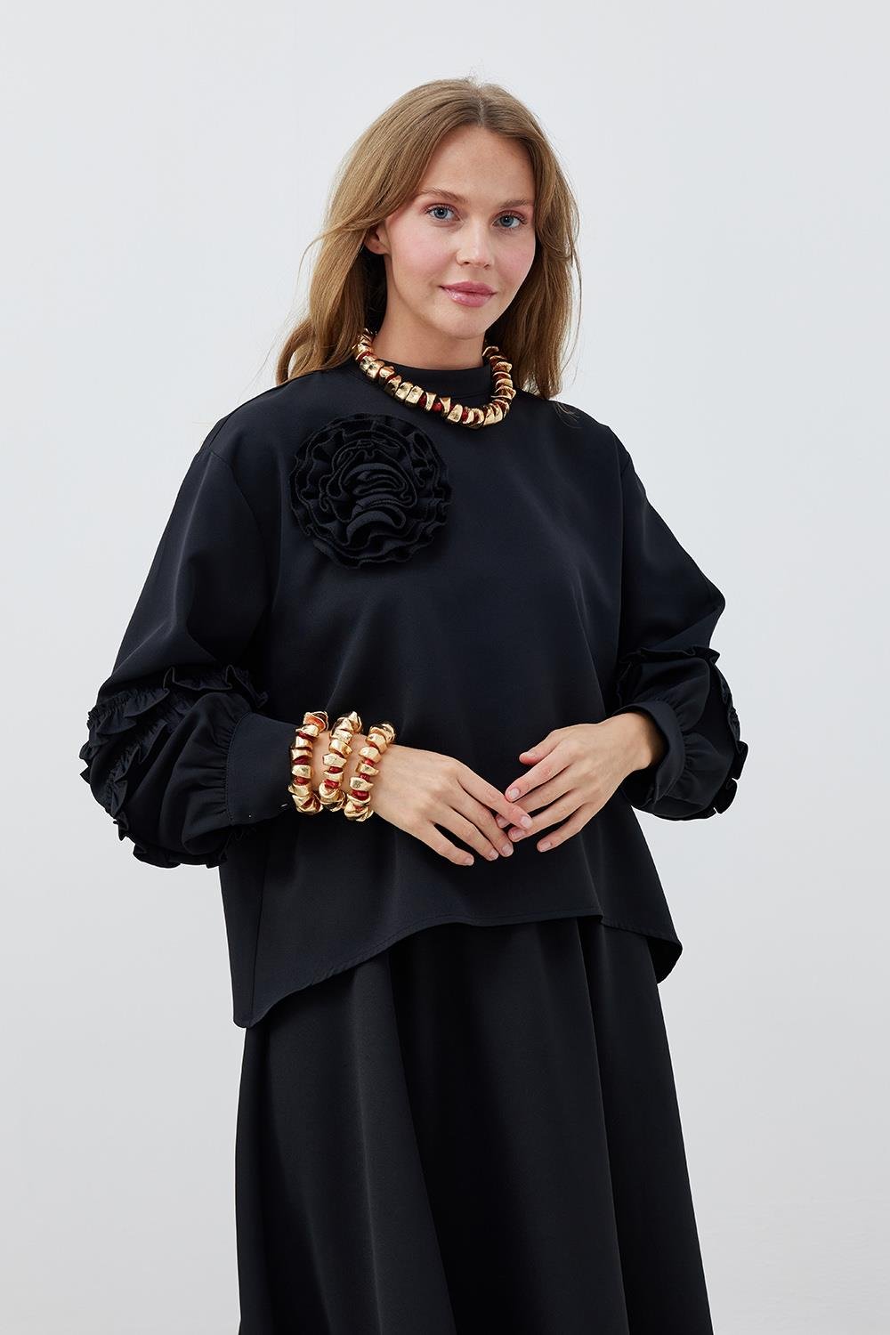 KATERİNA KREP TAKIM - SİYAH 