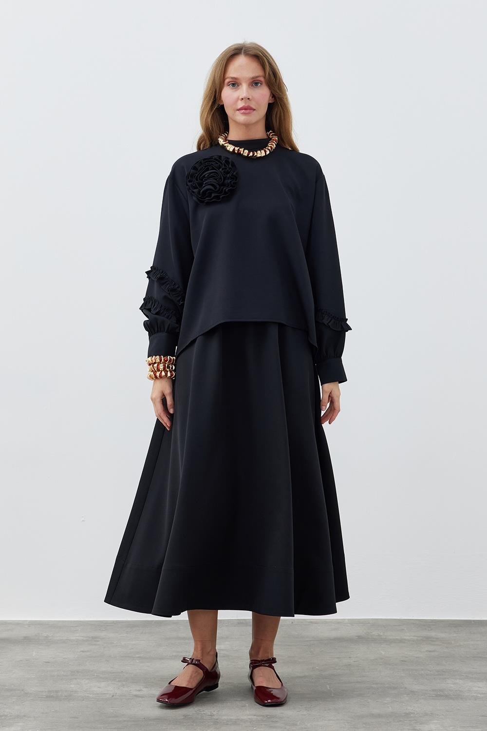 KATERİNA KREP TAKIM - SİYAH 