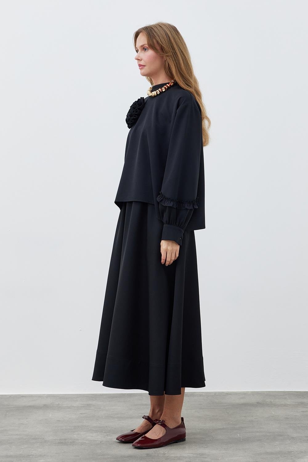 KATERİNA KREP TAKIM - SİYAH 