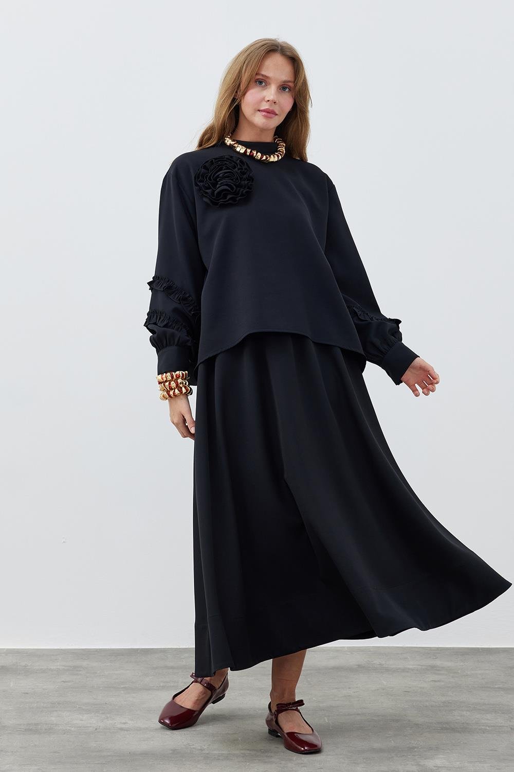 KATERİNA KREP TAKIM - SİYAH 