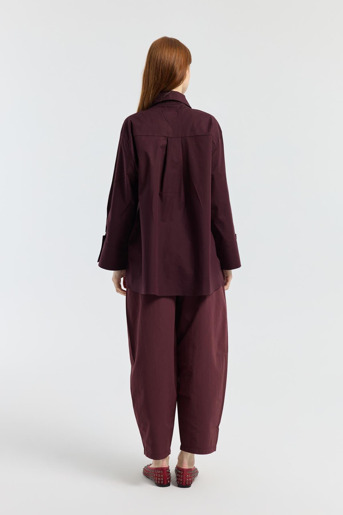 Kemerli Buggy Poplin Pantolon - Bordo